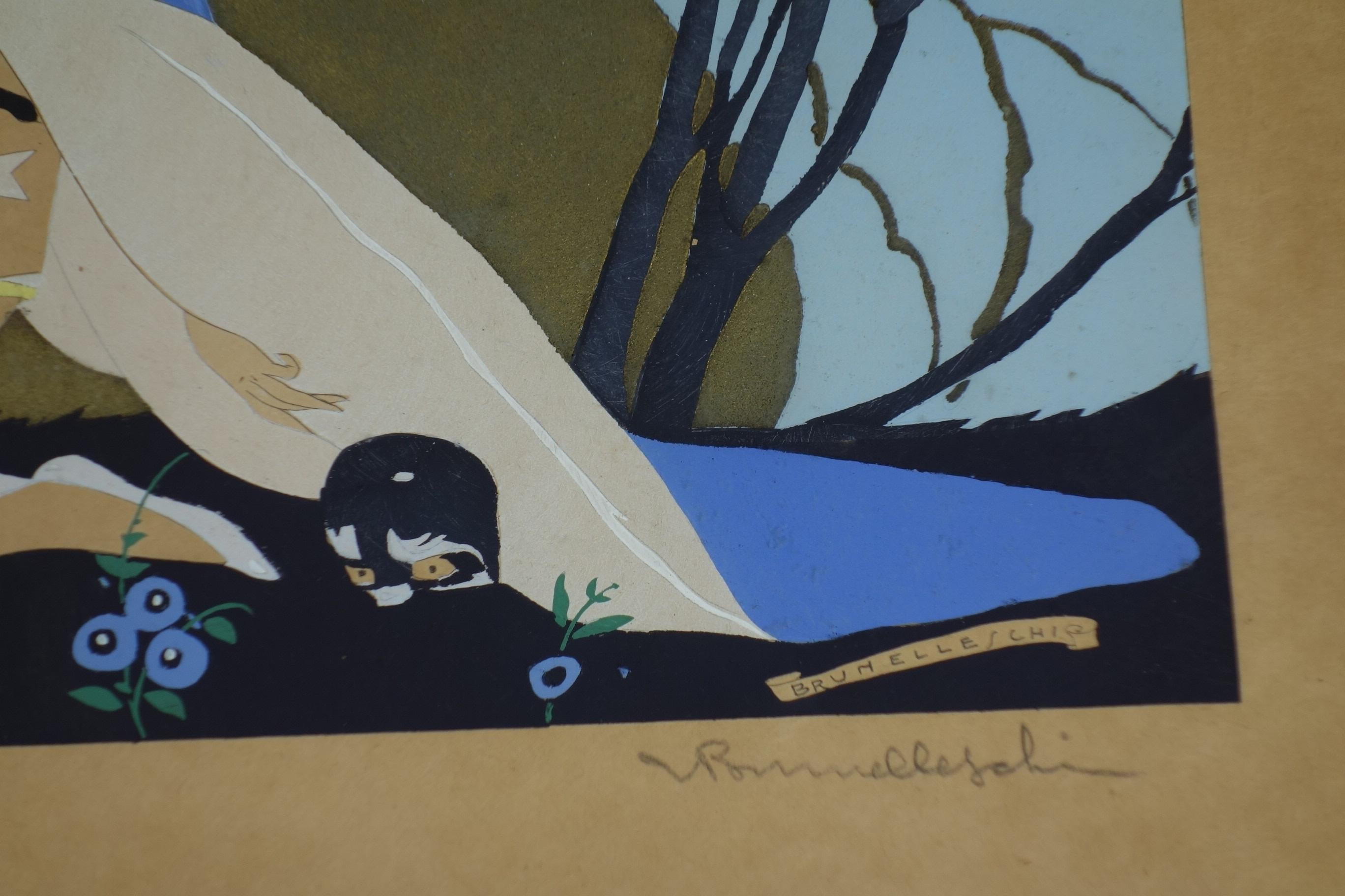 Umberto Brunelleschi Art Deco Litograph-Aquarell, frühes 1900  Pochoir (20. Jahrhundert) im Angebot
