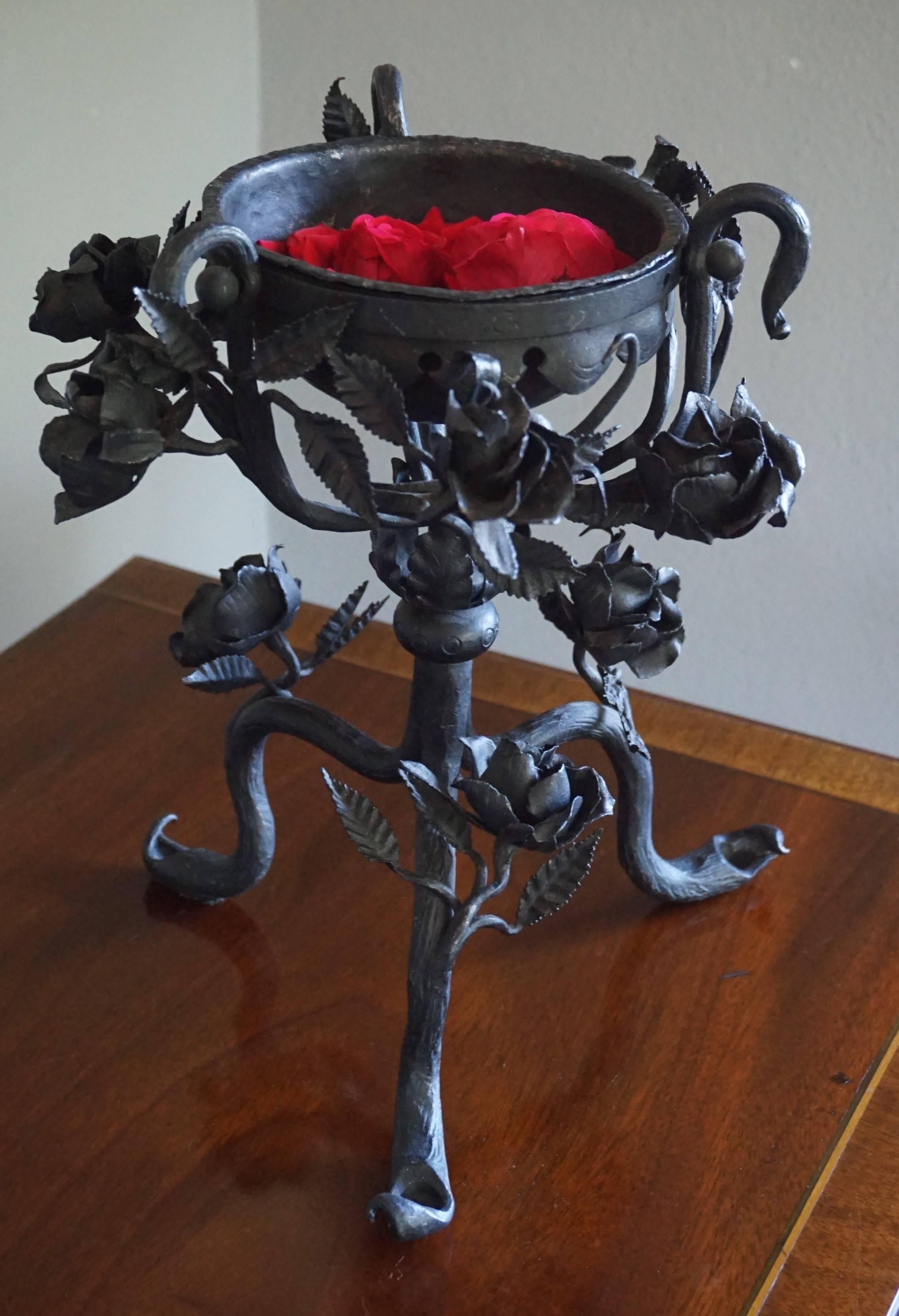Early 1900 Wrought Iron Arts & Crafts Potpourri Holder 'The Rose Bowl' Planter For Sale 3