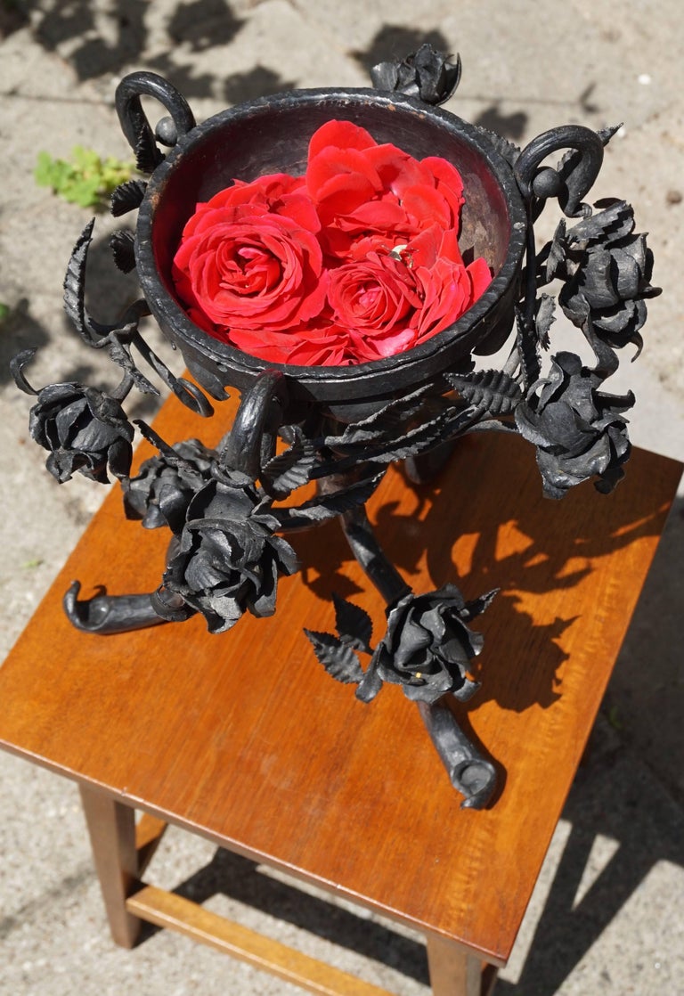 Early 1900 Wrought Iron Arts and Crafts Potpourri Holder 'The Rose Bowl' Planter For Sale at 1stDibs