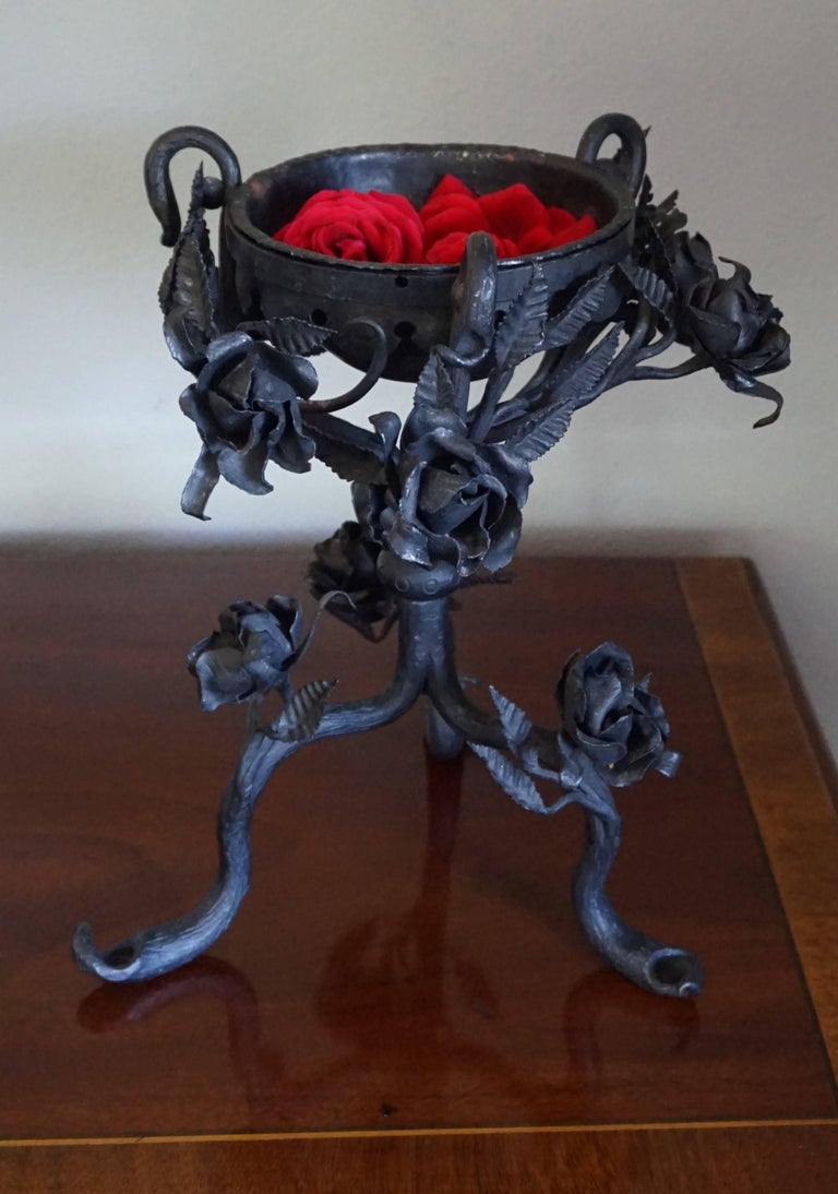 Early 1900 Wrought Iron Arts and Crafts Potpourri Holder 'The Rose Bowl' Planter For Sale at 1stDibs