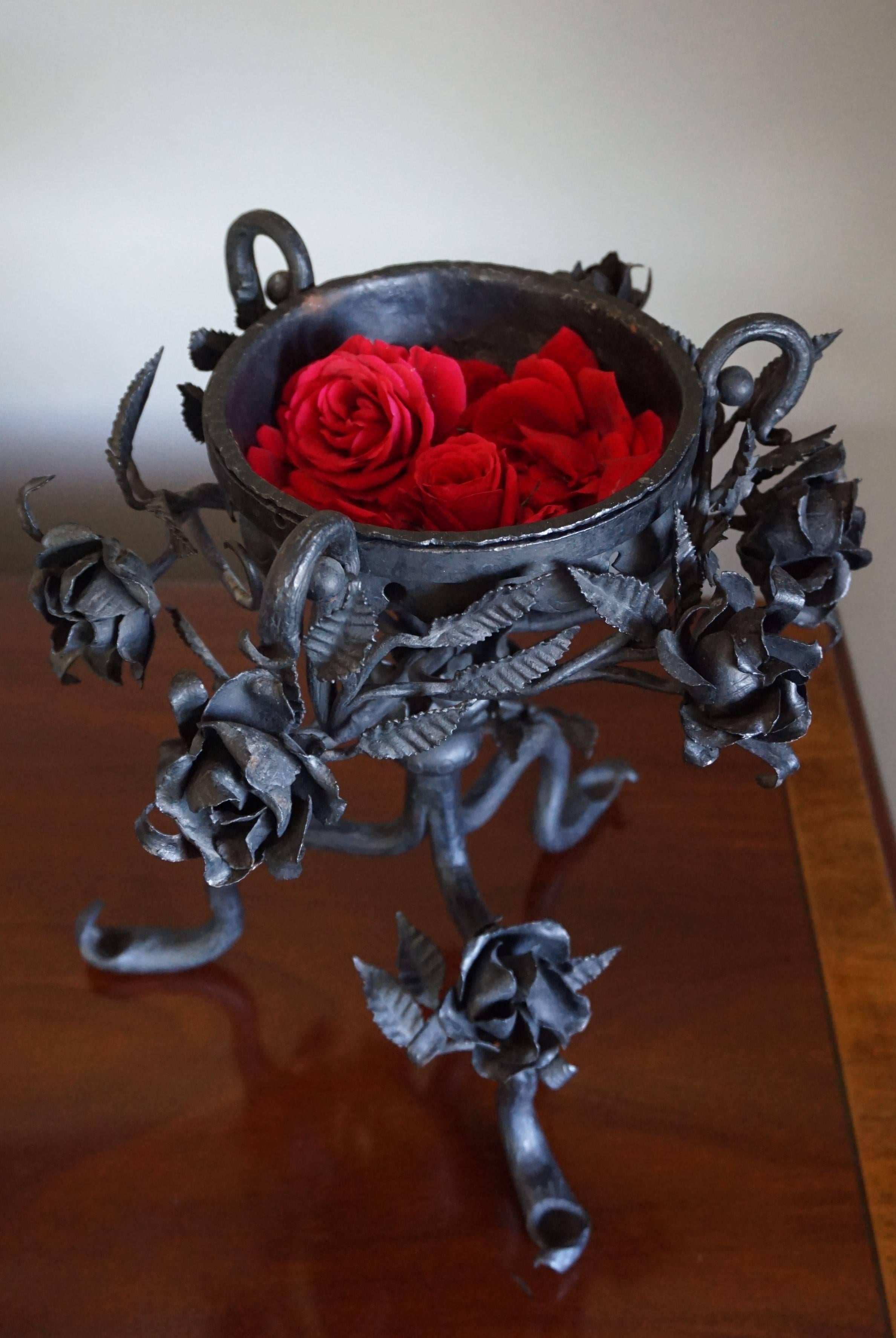 Arts and Crafts Early 1900 Wrought Iron Arts & Crafts Potpourri Holder 'The Rose Bowl' Planter For Sale