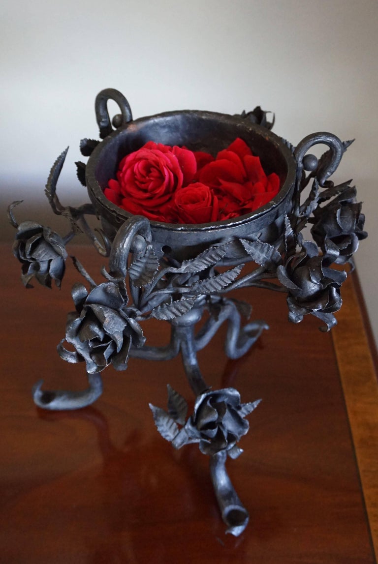 Early 1900 Wrought Iron Arts and Crafts Potpourri Holder 'The Rose Bowl' Planter For Sale at 1stDibs