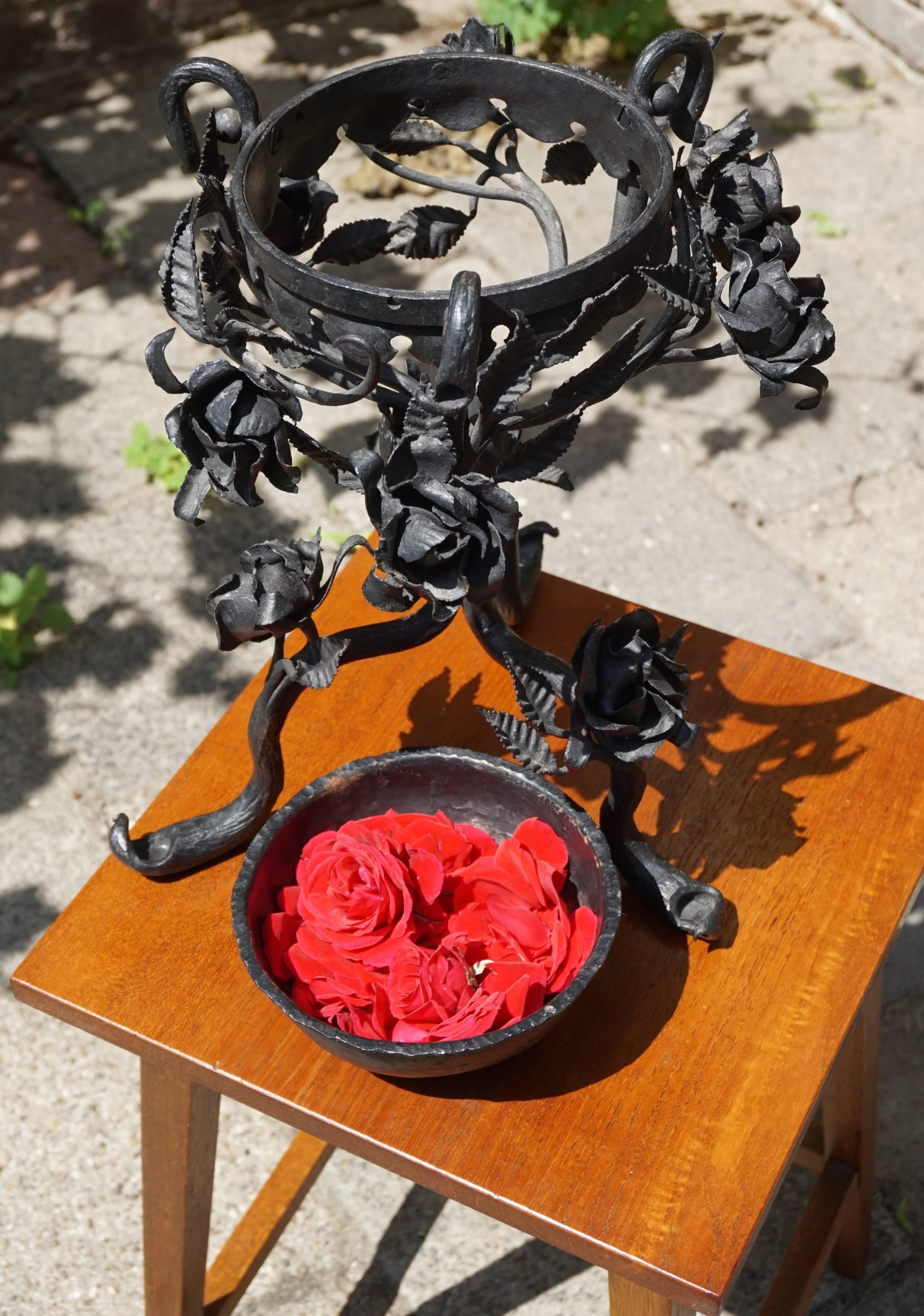 European Early 1900 Wrought Iron Arts & Crafts Potpourri Holder 'The Rose Bowl' Planter For Sale