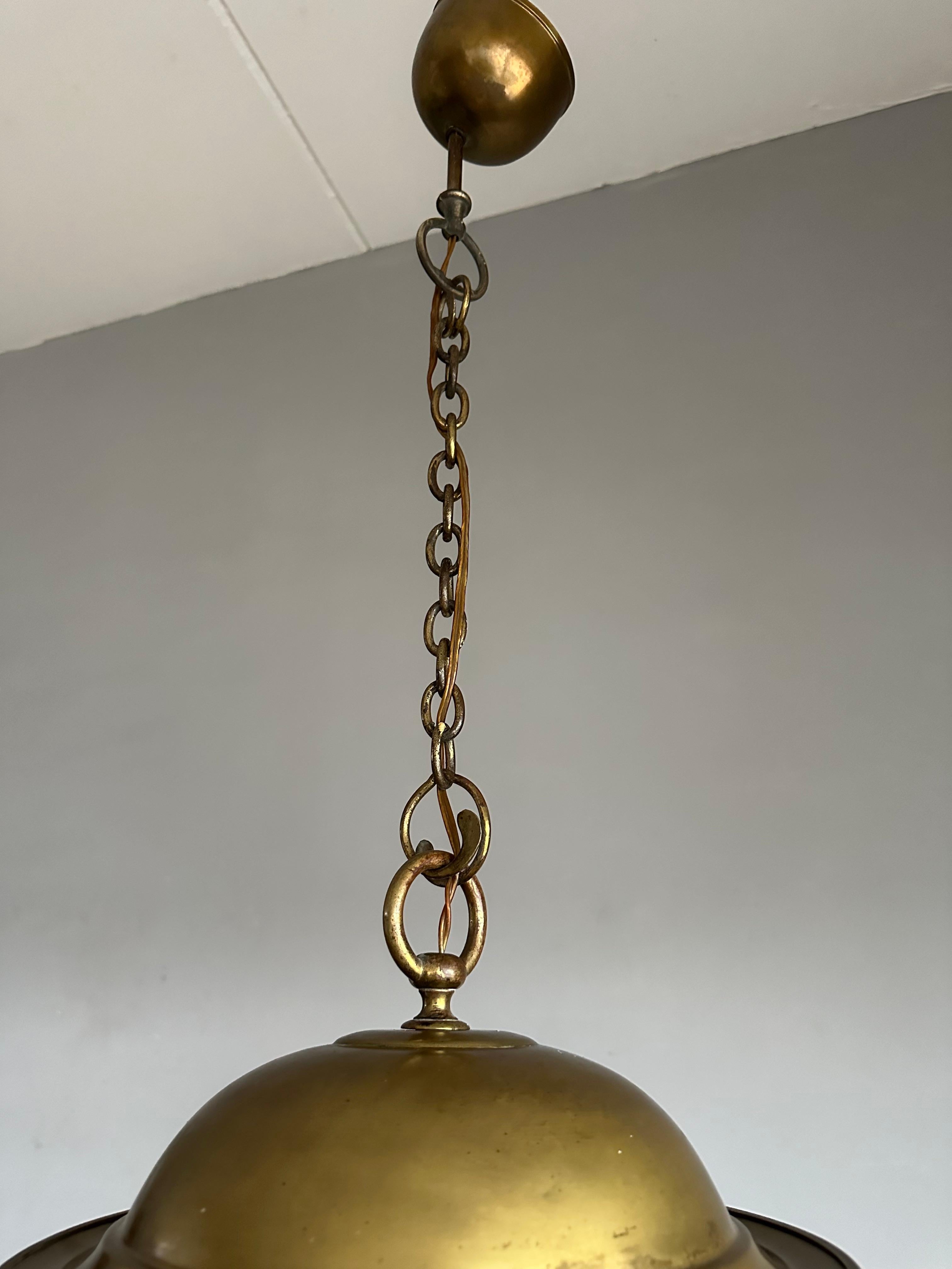 Extra Large Art Deco Bronze & Beveled Glass 12 Angular Hallway Pendant, Lantern For Sale 4