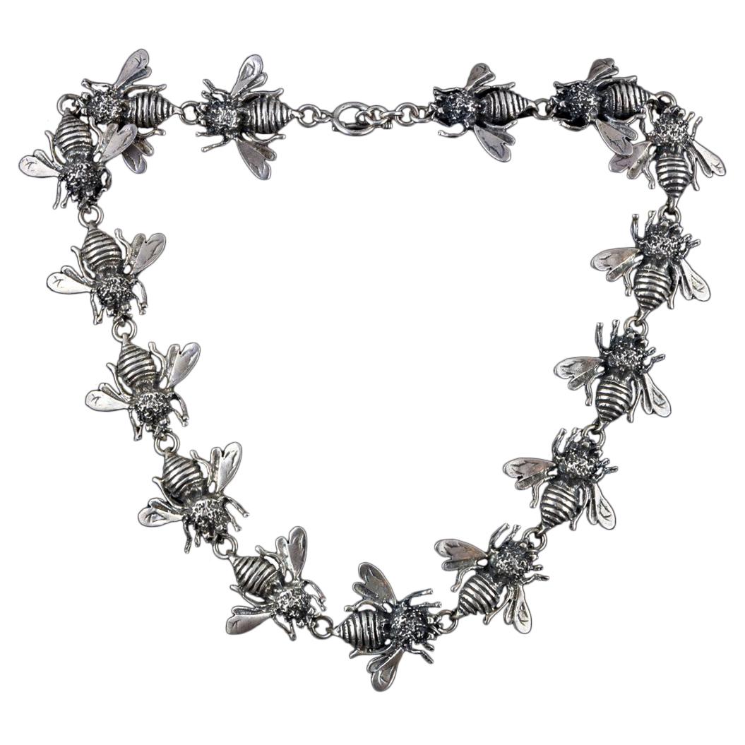 Early 1900s 925 Silver Antique Choker Necklace with “bees” For Sale