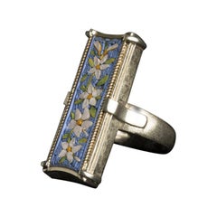 Frühe 1900er 925er Silberring mit floraler römischer Mikromosaik-Plakette