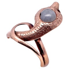 Early 1900's 9K Yellow Gold Snake Ring, Cabochon Star Sapphire