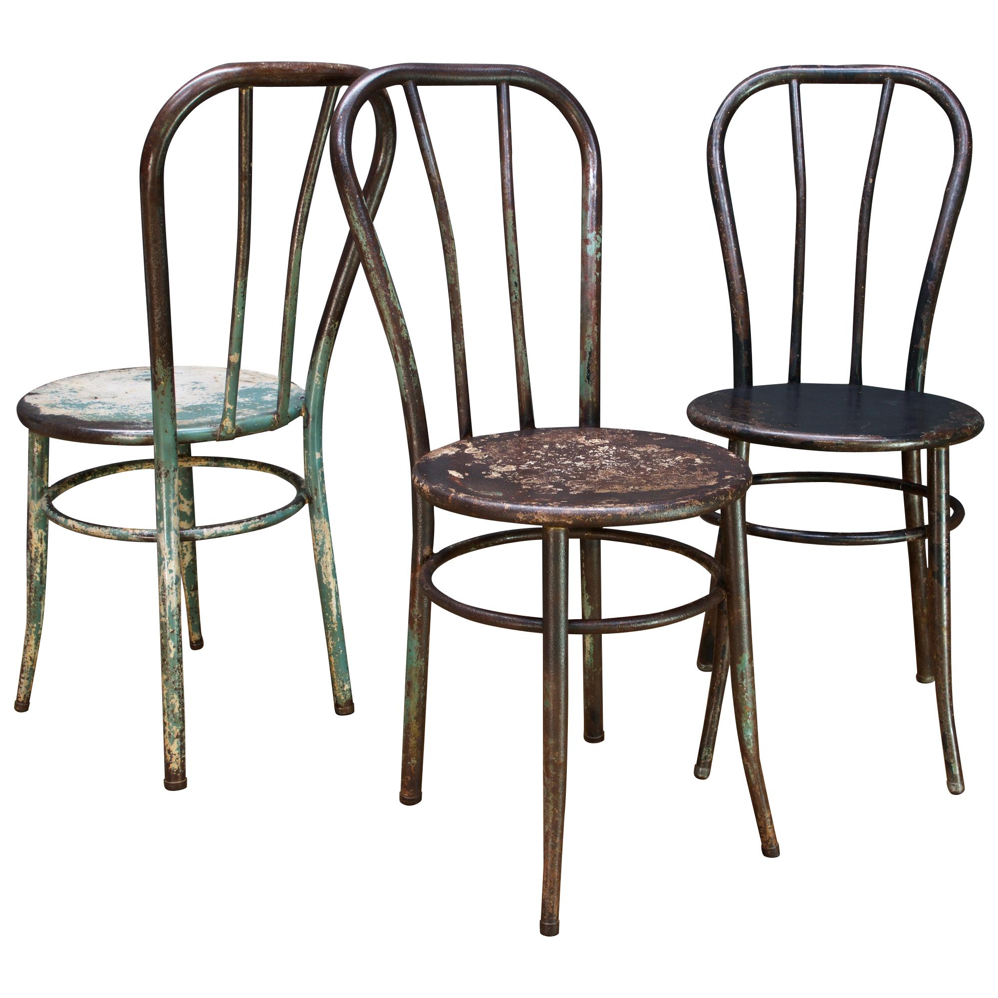3 Vintage Industrial American Steel NYC Bar Chairs Bistro Boutique like Thonet 