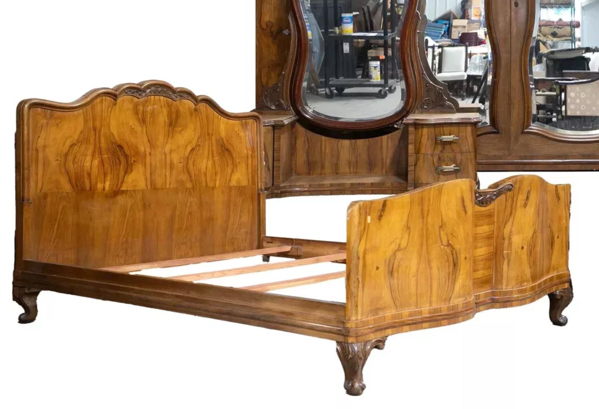 Wood Early 1900s Antique 5-Piece, Circassian Burled, Walnut, Art Deco, Bedroom Suite!