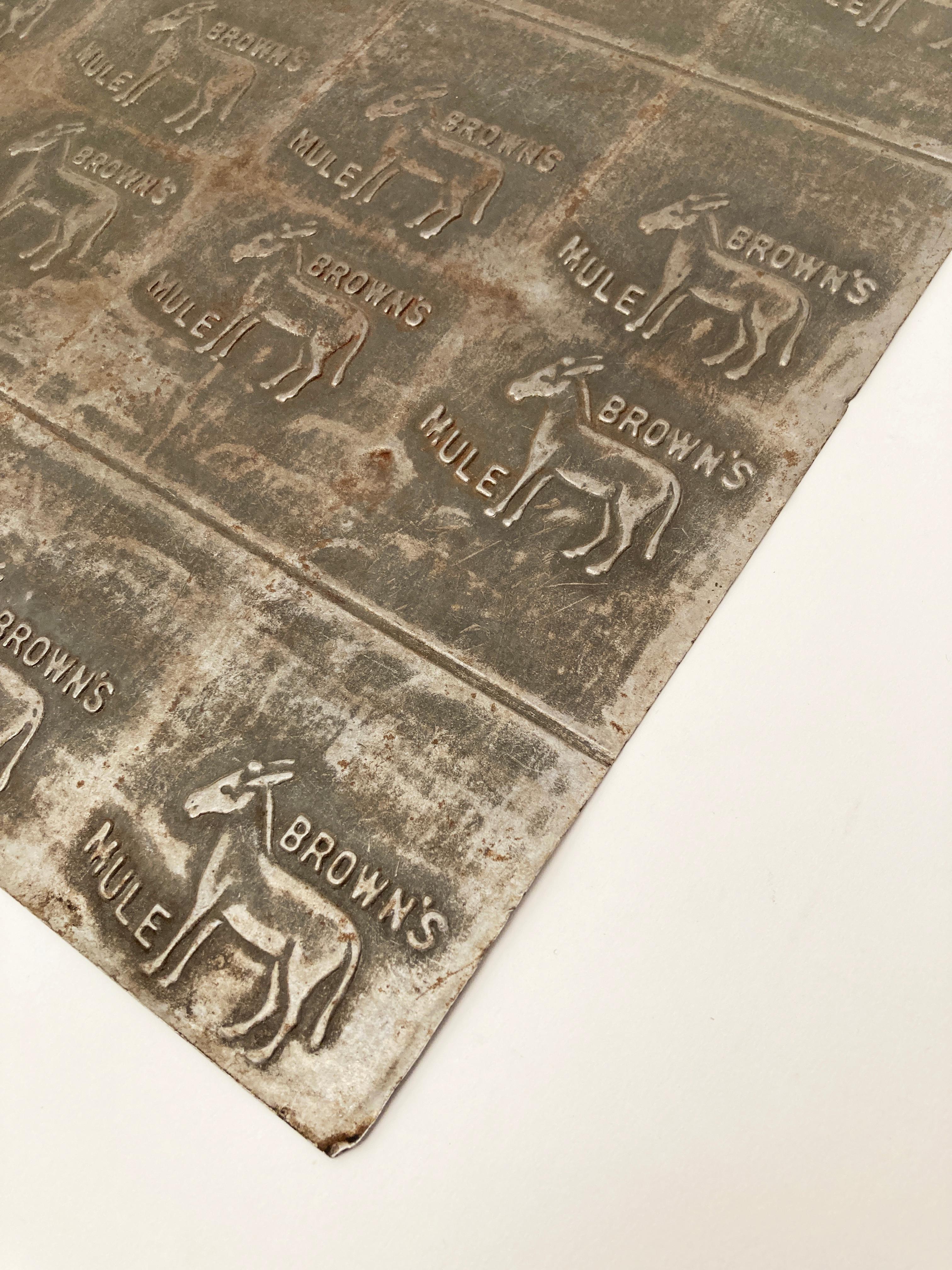 American Early 1900’s Antique Brown's Mule Chewing Tobacco Embossing Plate For Sale