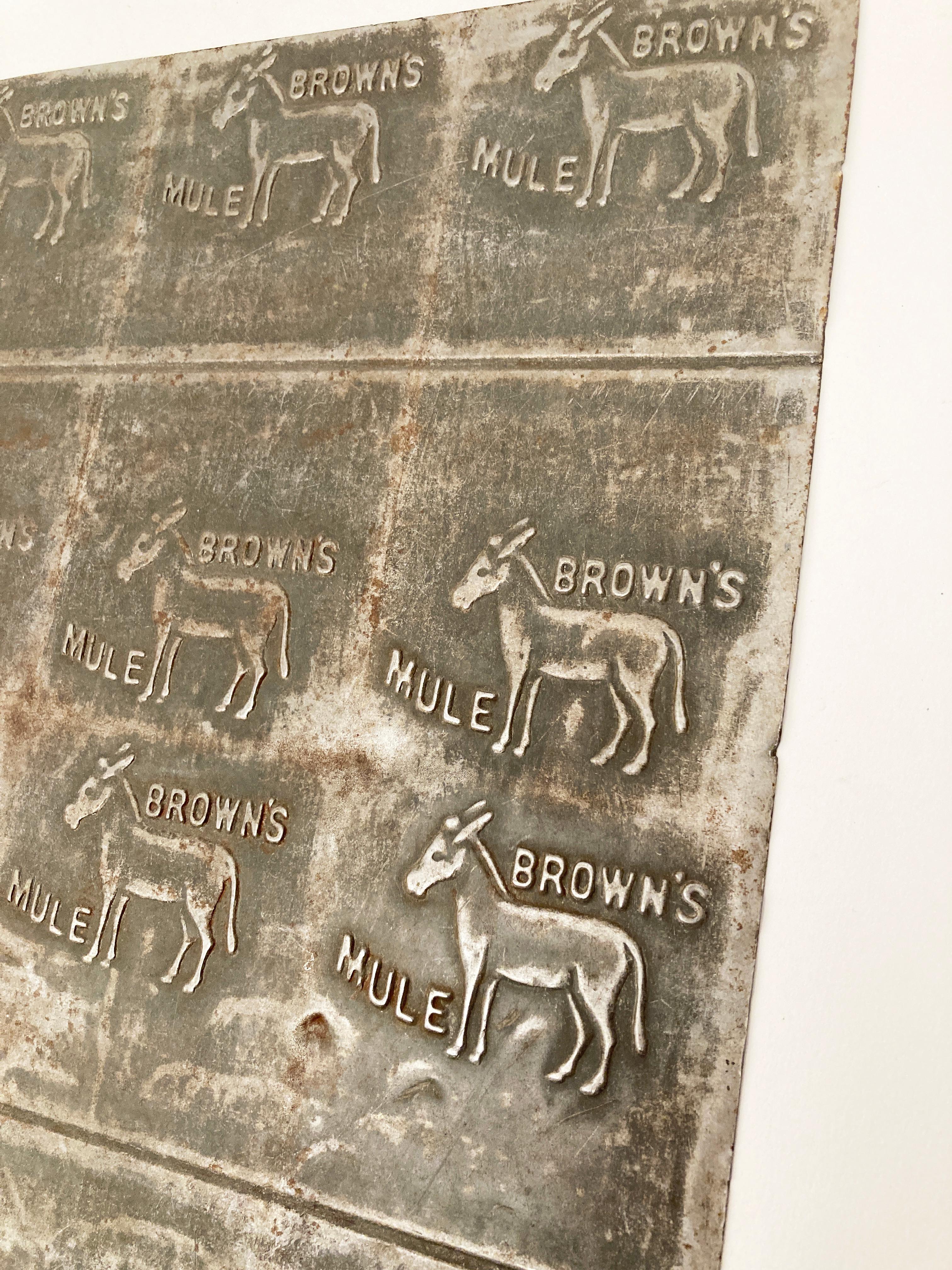 Early 1900’s Antique Brown's Mule Chewing Tobacco Embossing Plate In Fair Condition For Sale In Louisville, KY