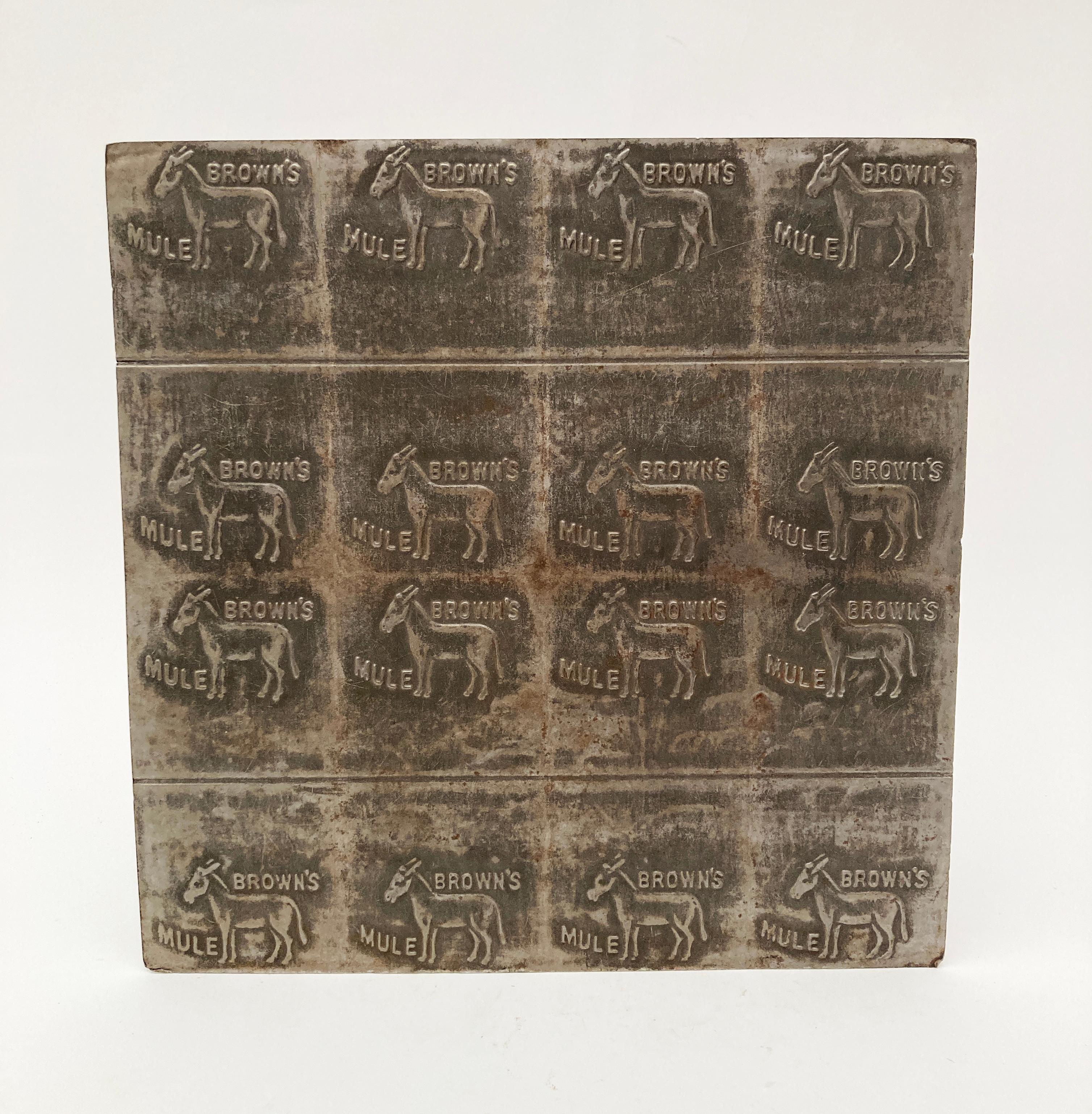 Steel Early 1900’s Antique Brown's Mule Chewing Tobacco Embossing Plate For Sale