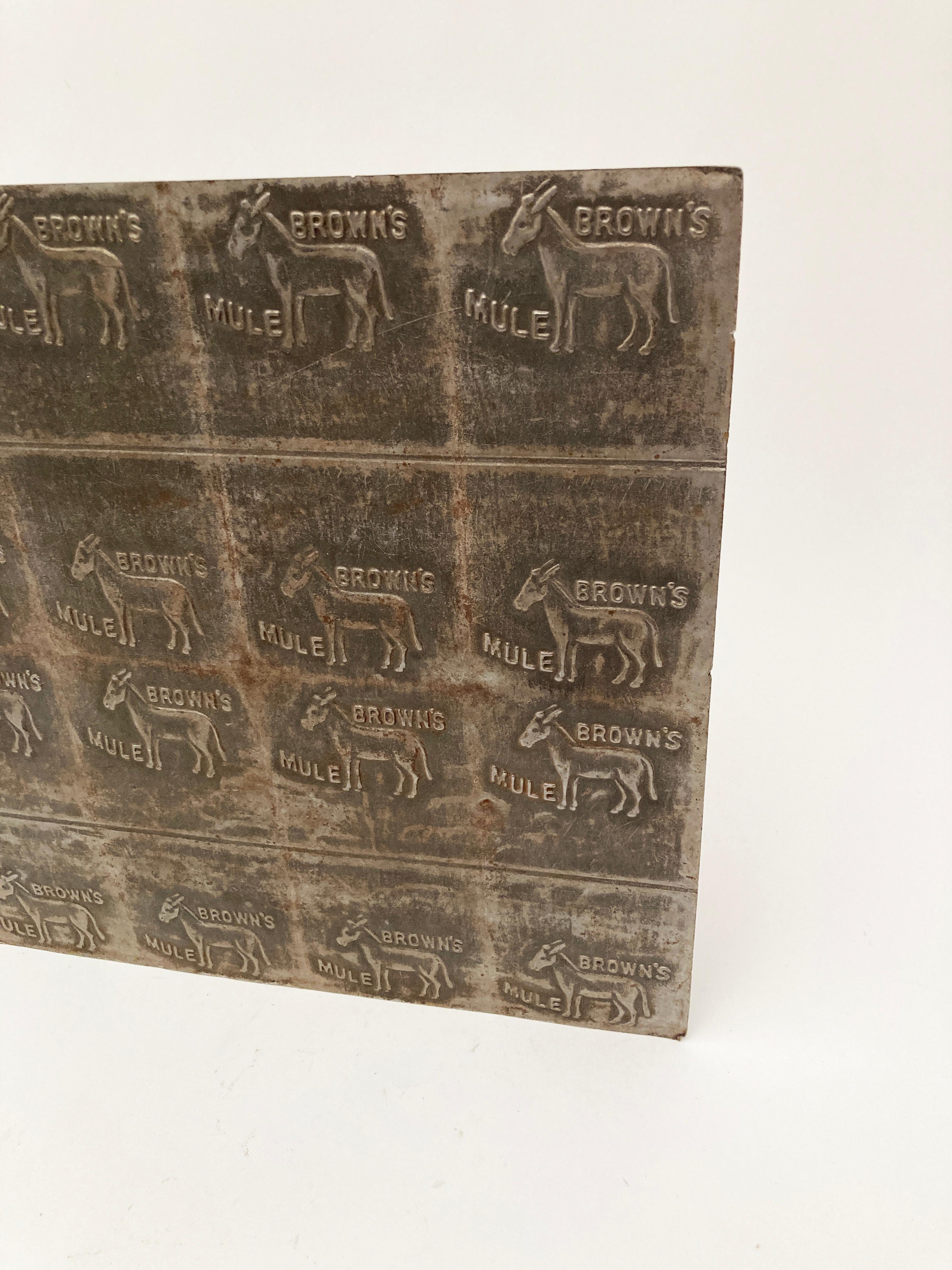 Early 1900’s Antique Brown's Mule Chewing Tobacco Embossing Plate For Sale 1