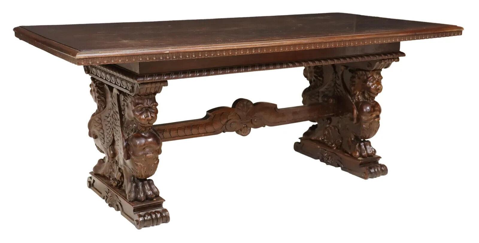 20th Century Early 1900's Antique Fine Italian Renaissance Revival, Walnut, Carved Table!!