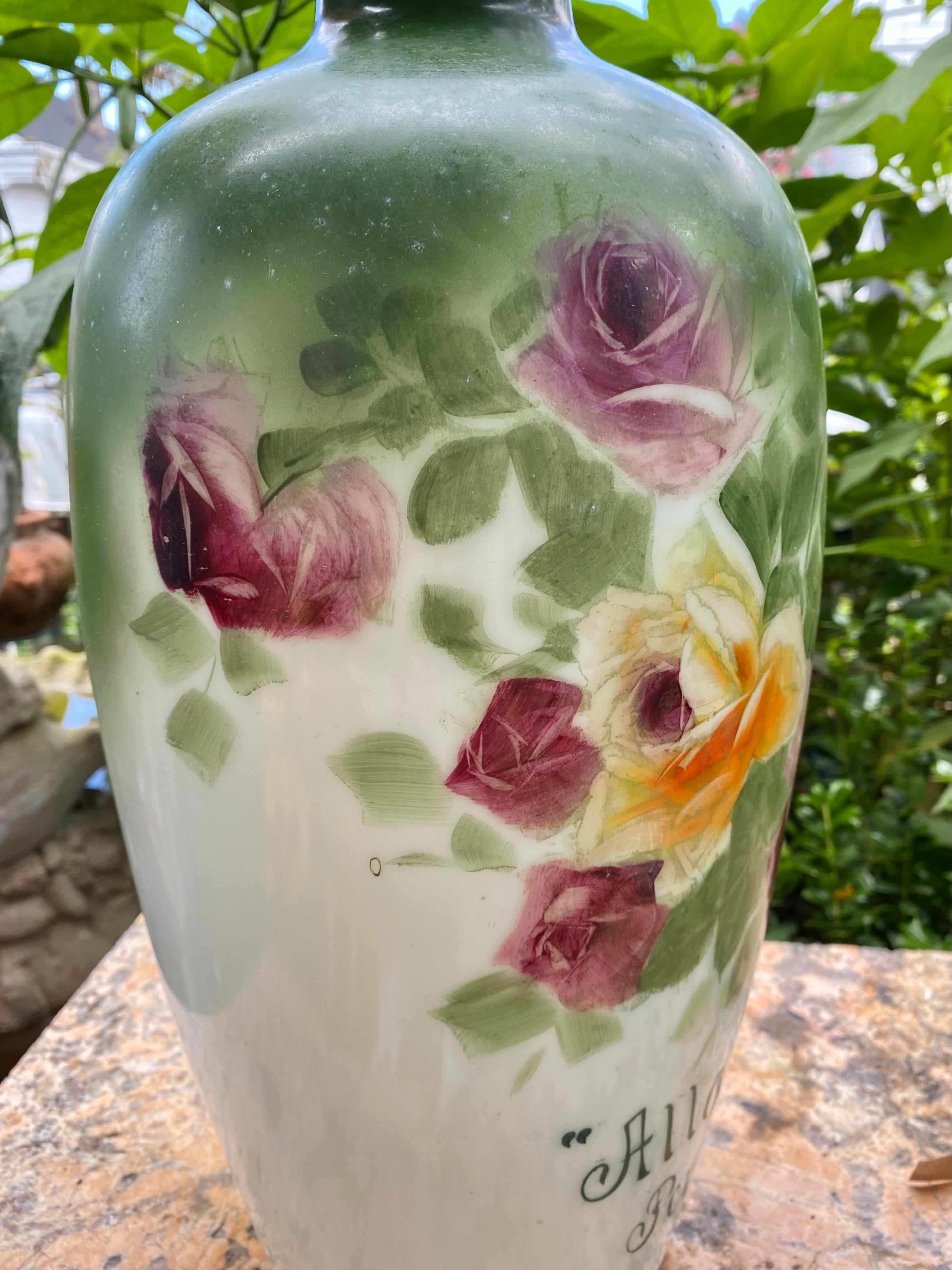 Early 1900s Antique Fostoria Large Hand Painted Milk Glass Vase  For Sale 11