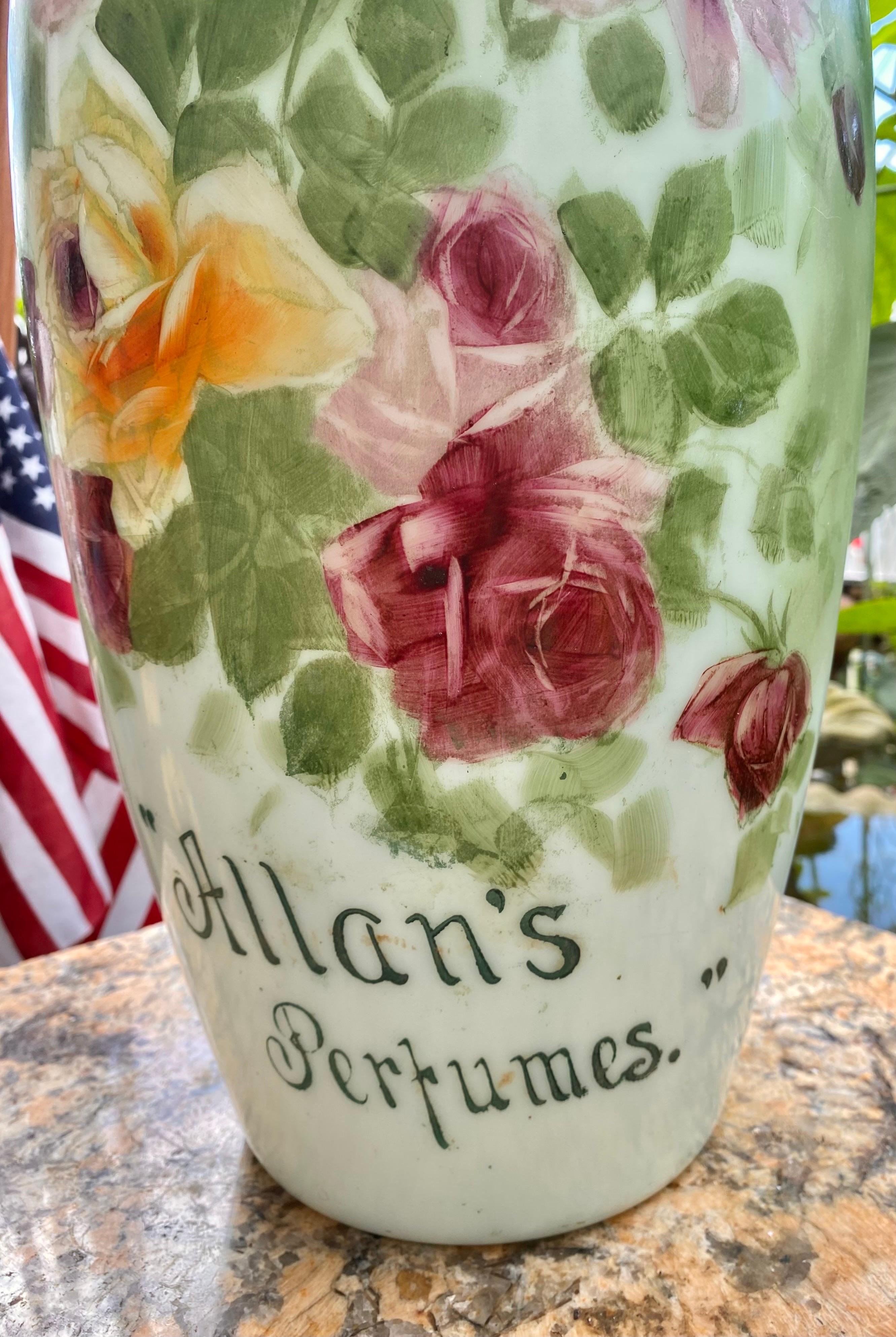 Early 1900s Antique Fostoria Large Hand Painted Milk Glass Vase  In Good Condition For Sale In New Orleans, LA