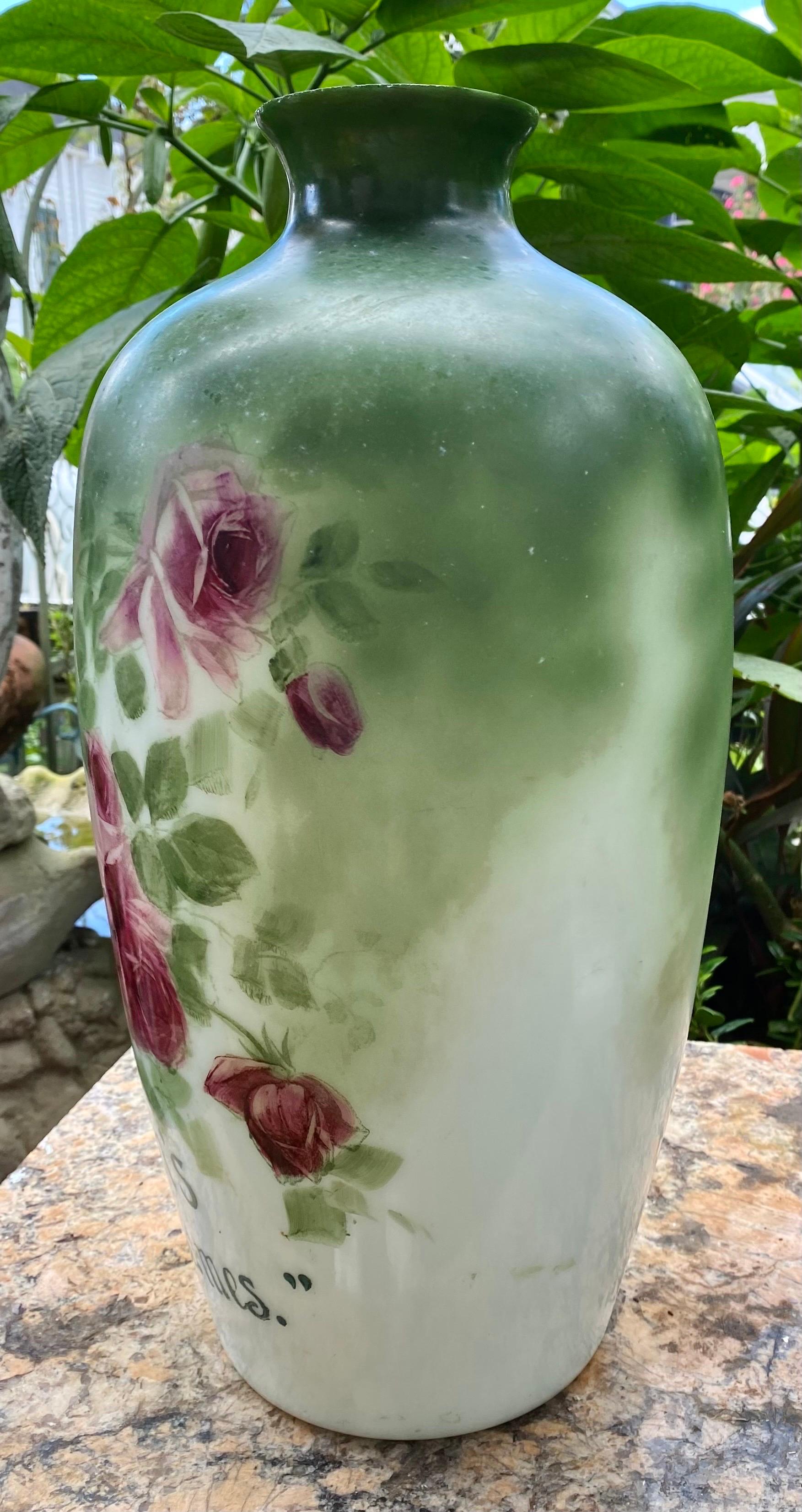Early 1900s Antique Fostoria Large Hand Painted Milk Glass Vase  For Sale 1