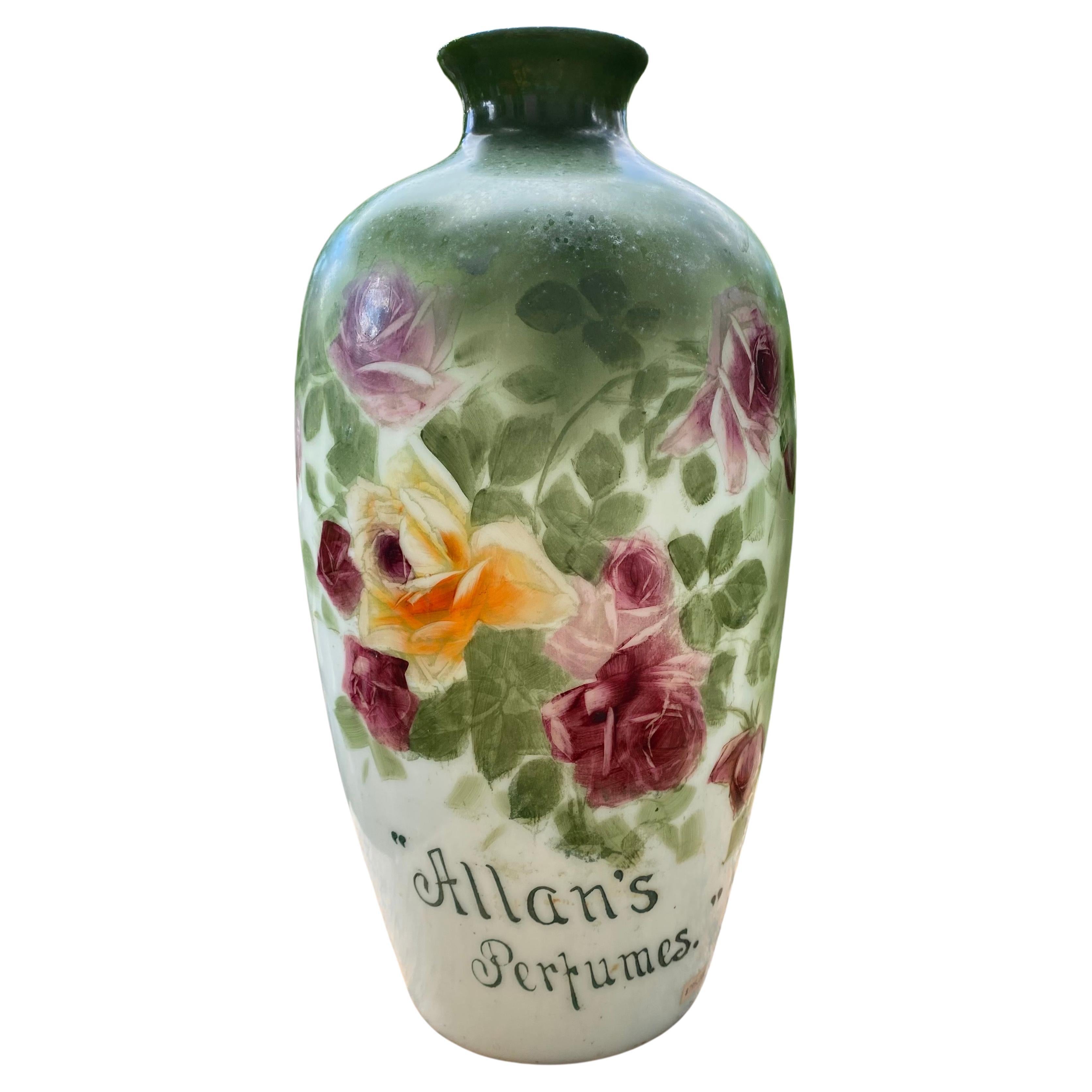 Grand vase Fostoria ancien en verre dépoli peint à la main, début des années 1900 