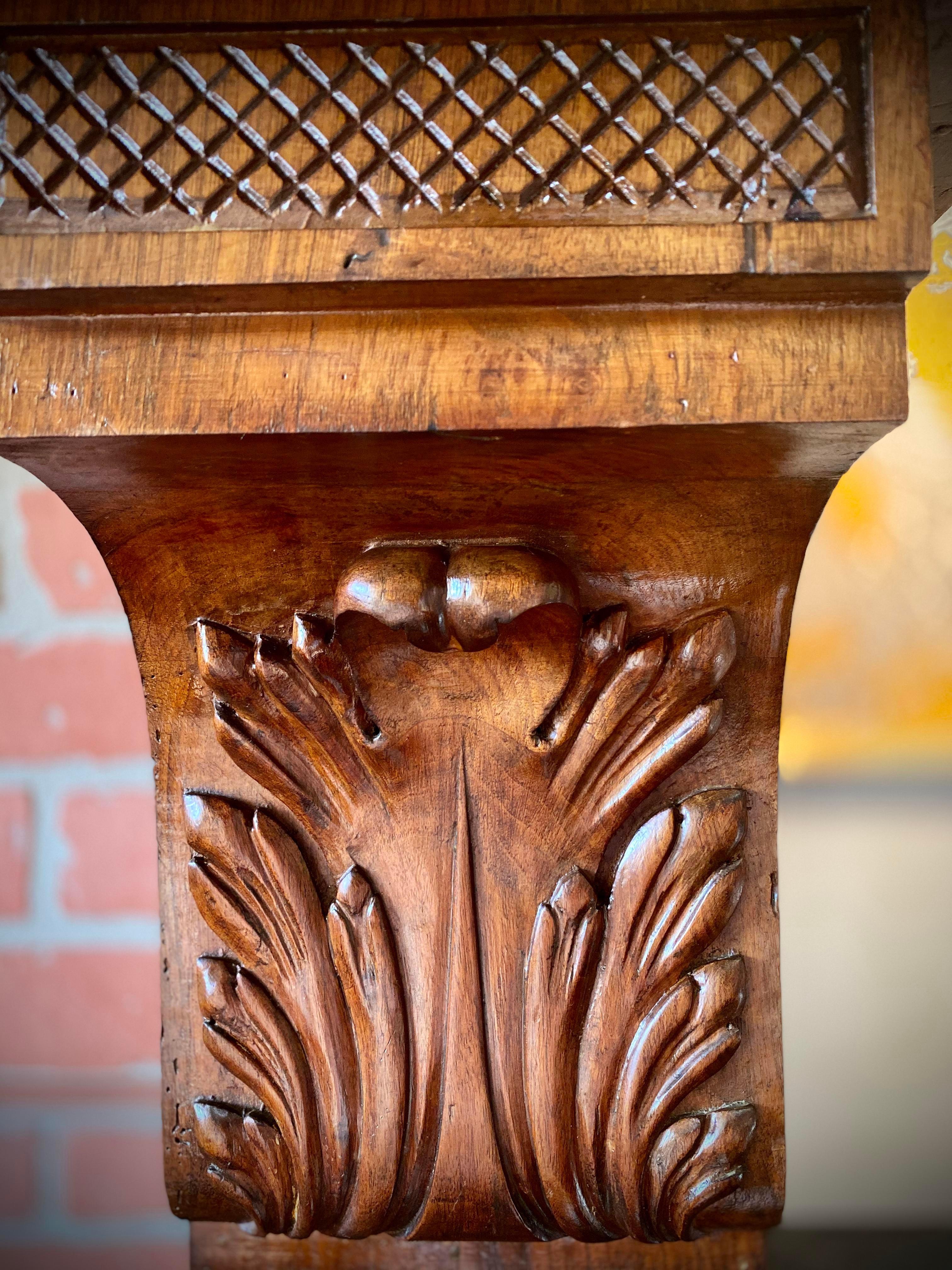 Early 1900s Antique French Art Nouveau Carved Walnut Fireplace Mantel 1