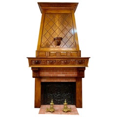 Early 1900s Antique French Art Nouveau Carved Walnut Fireplace Mantel
