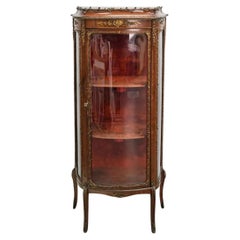 Early 1900's Antique French, Bow Front, Wood & Bronze, Display Cabinet, Vitrine