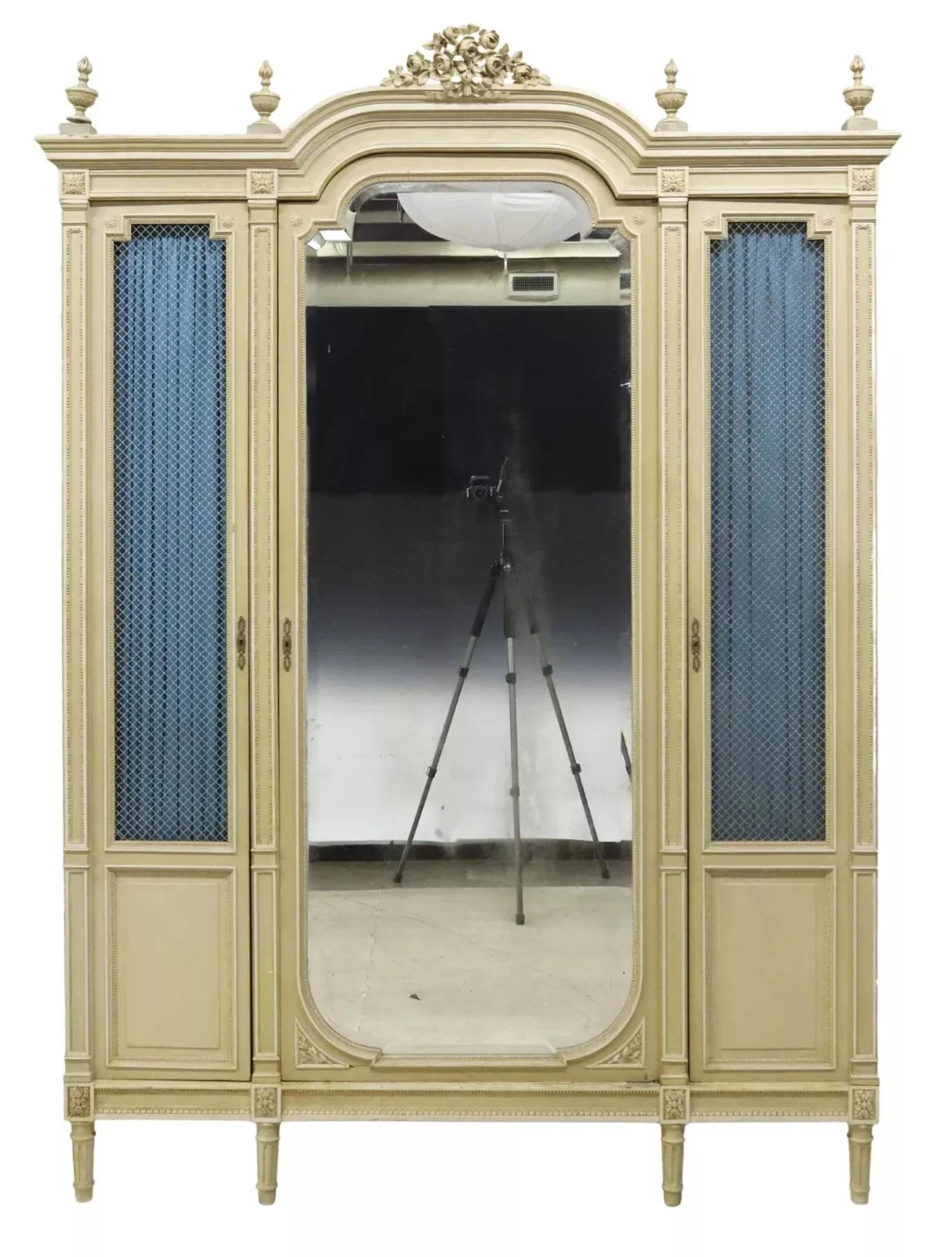 European Early 1900's Antique French Louis XVI Style, Painted, Mirrored, 98
