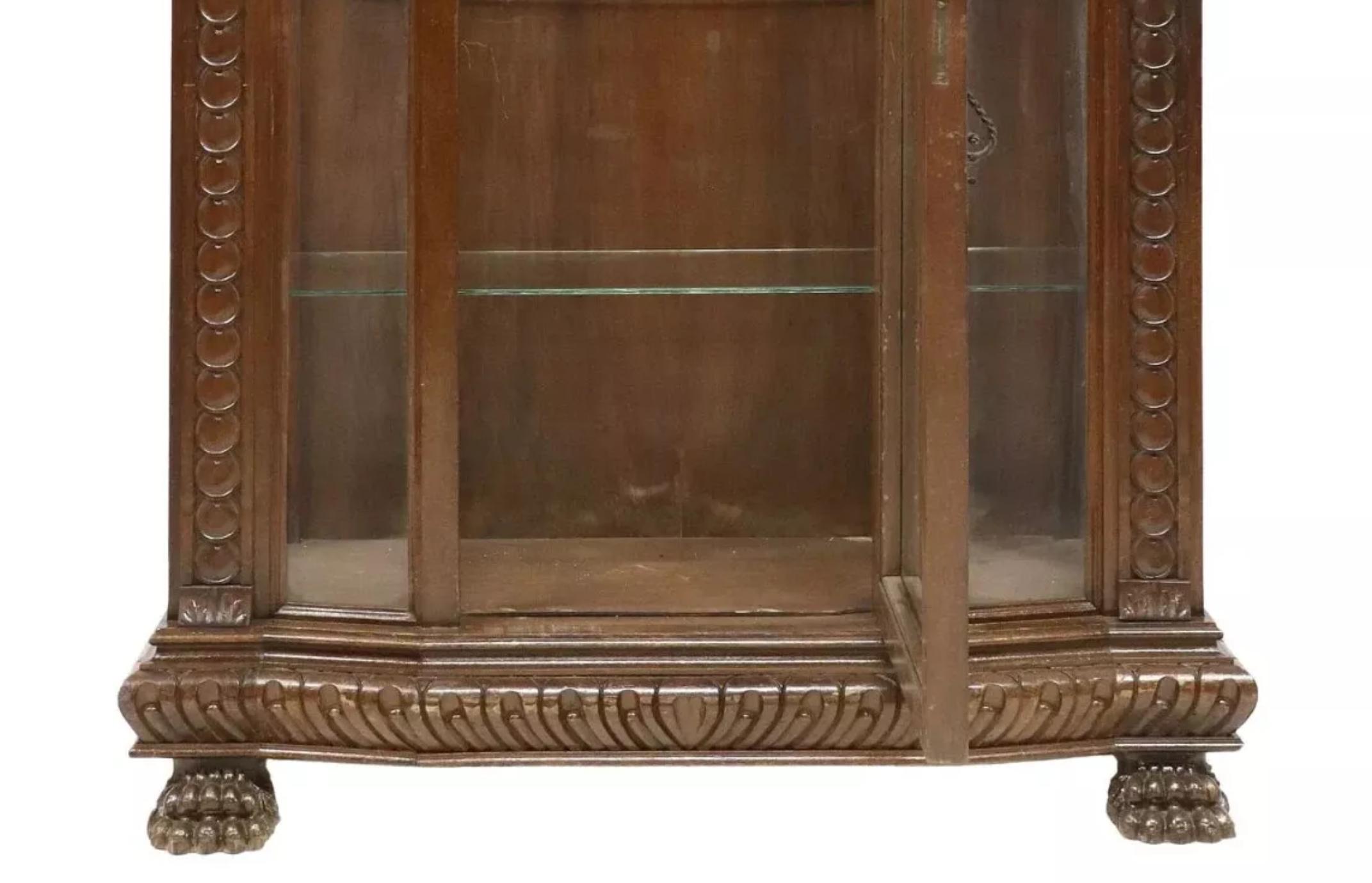 20th Century Early 1900s Antique, Italian Renaiss. Revival, Carved, Walnut Vitrine, Bookcase!