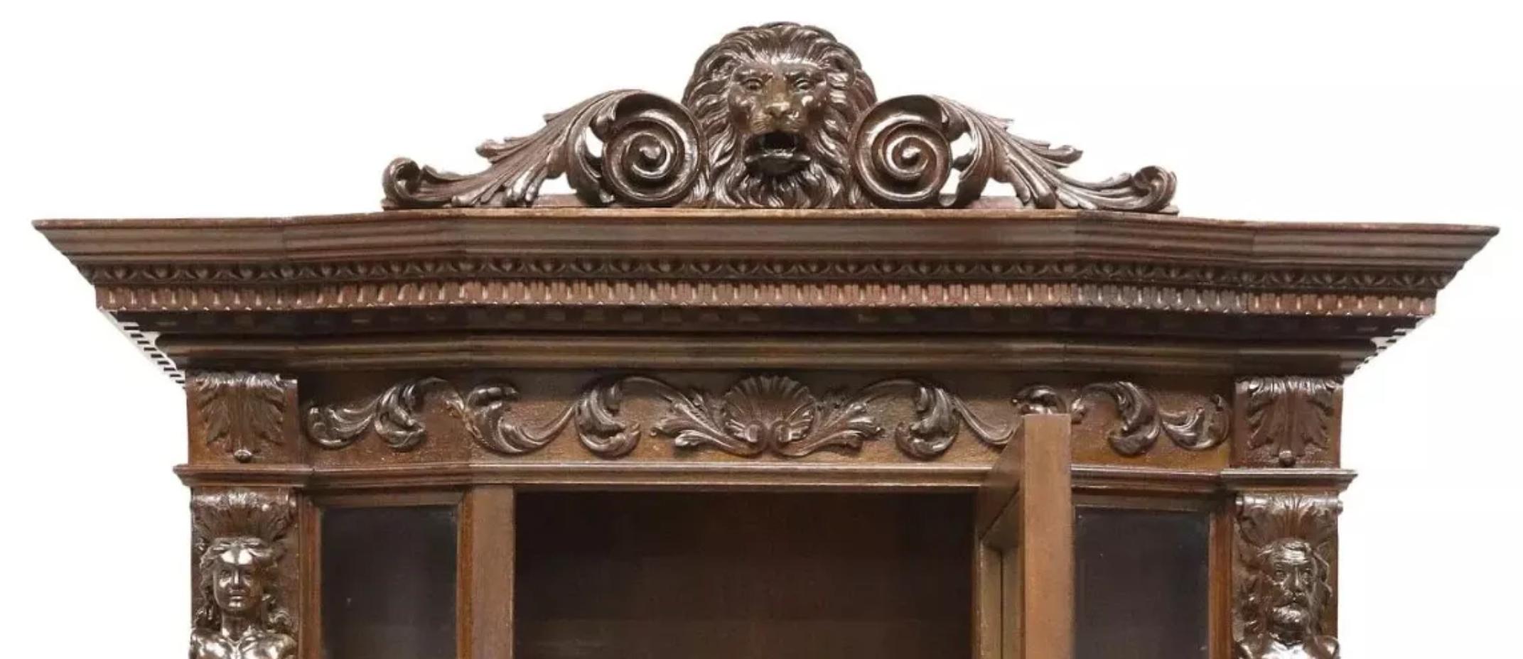 Early 1900s Antique, Italian Renaiss. Revival, Carved, Walnut Vitrine, Bookcase! 1