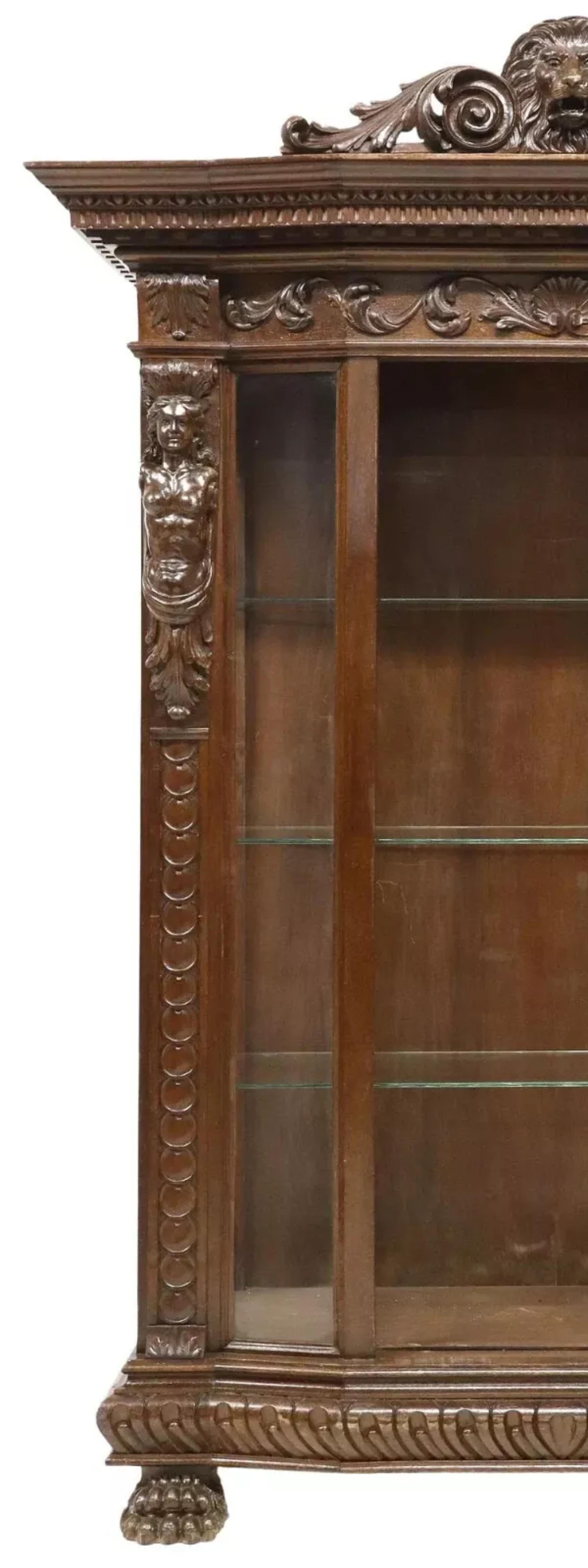 Early 1900s Antique, Italian Renaiss. Revival, Carved, Walnut Vitrine, Bookcase! 2