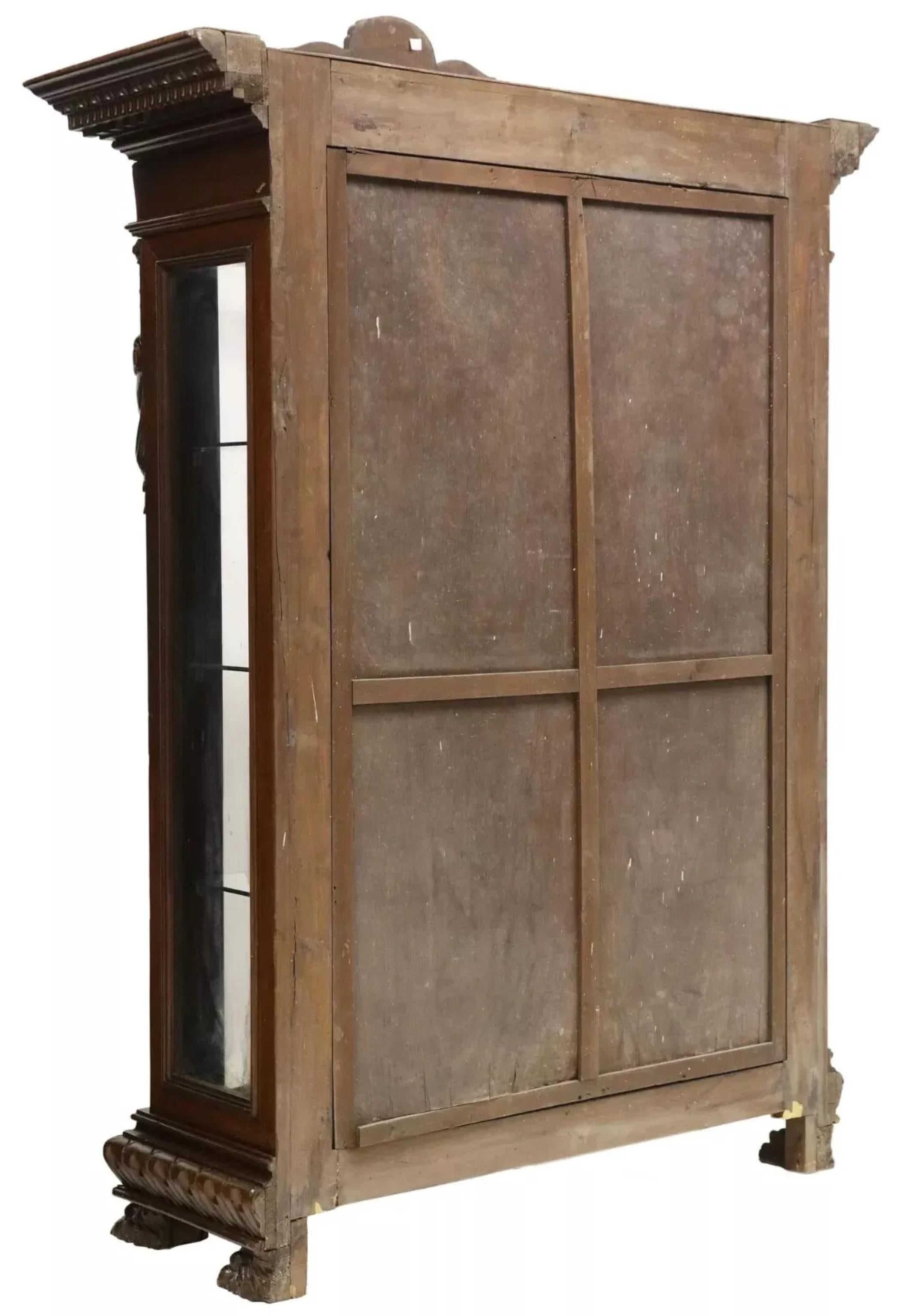 Early 1900s Antique, Italian Renaiss. Revival, Carved, Walnut Vitrine, Bookcase! 3