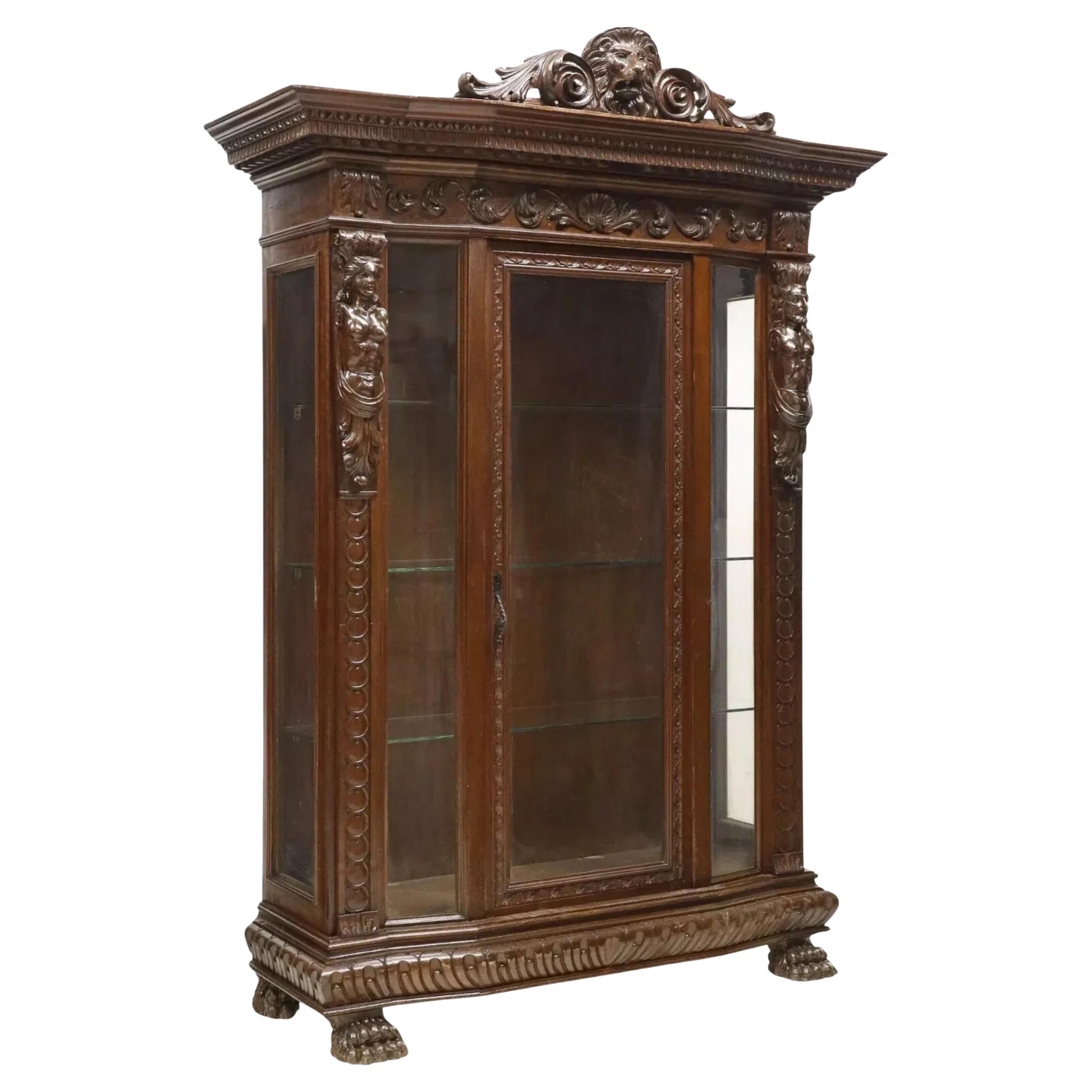 Early 1900s Antique, Italian Renaiss. Revival, Carved, Walnut Vitrine, Bookcase!