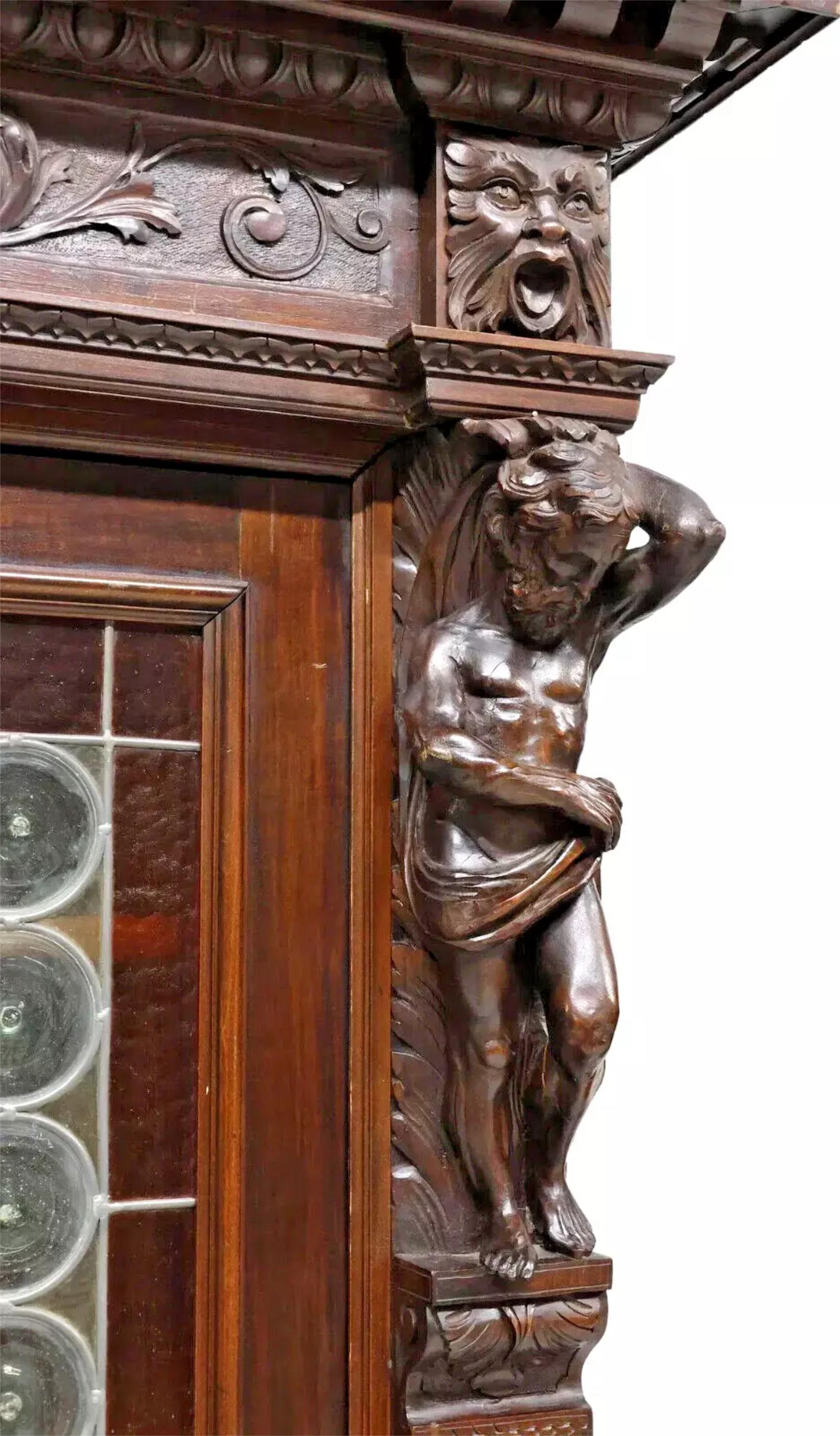 ¡Antiguo renacimiento italiano de principios de 1900, tallado, librería de nogal! en venta 2