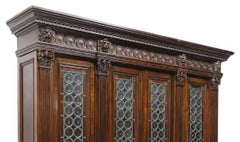 Early 1900's Antique Italian Renaissance Revival, Leaded Crown Glass, Bookcase!