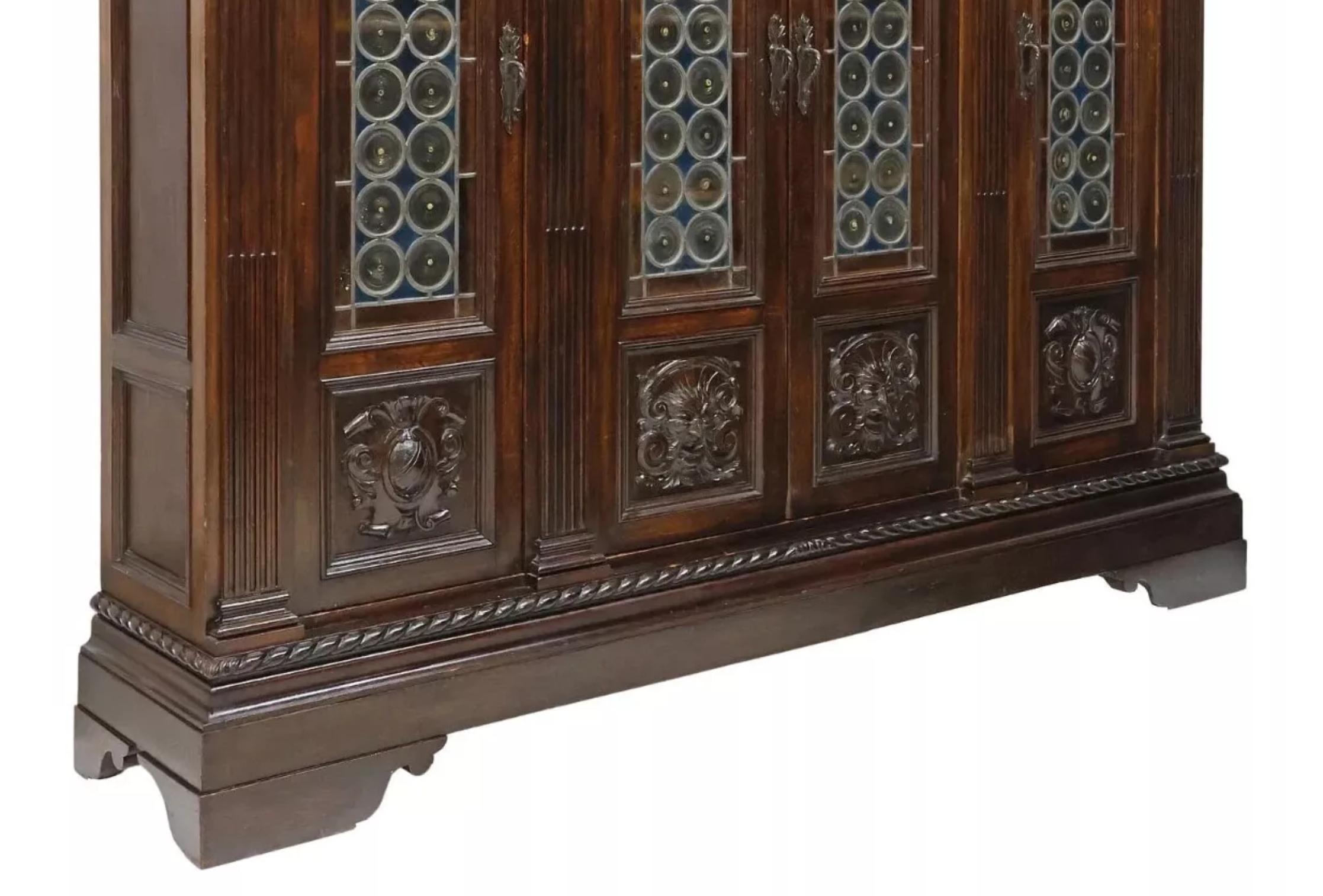 Carved Early 1900's Antique Italian Renaissance Revival, Leaded Crown Glass, Bookcase!