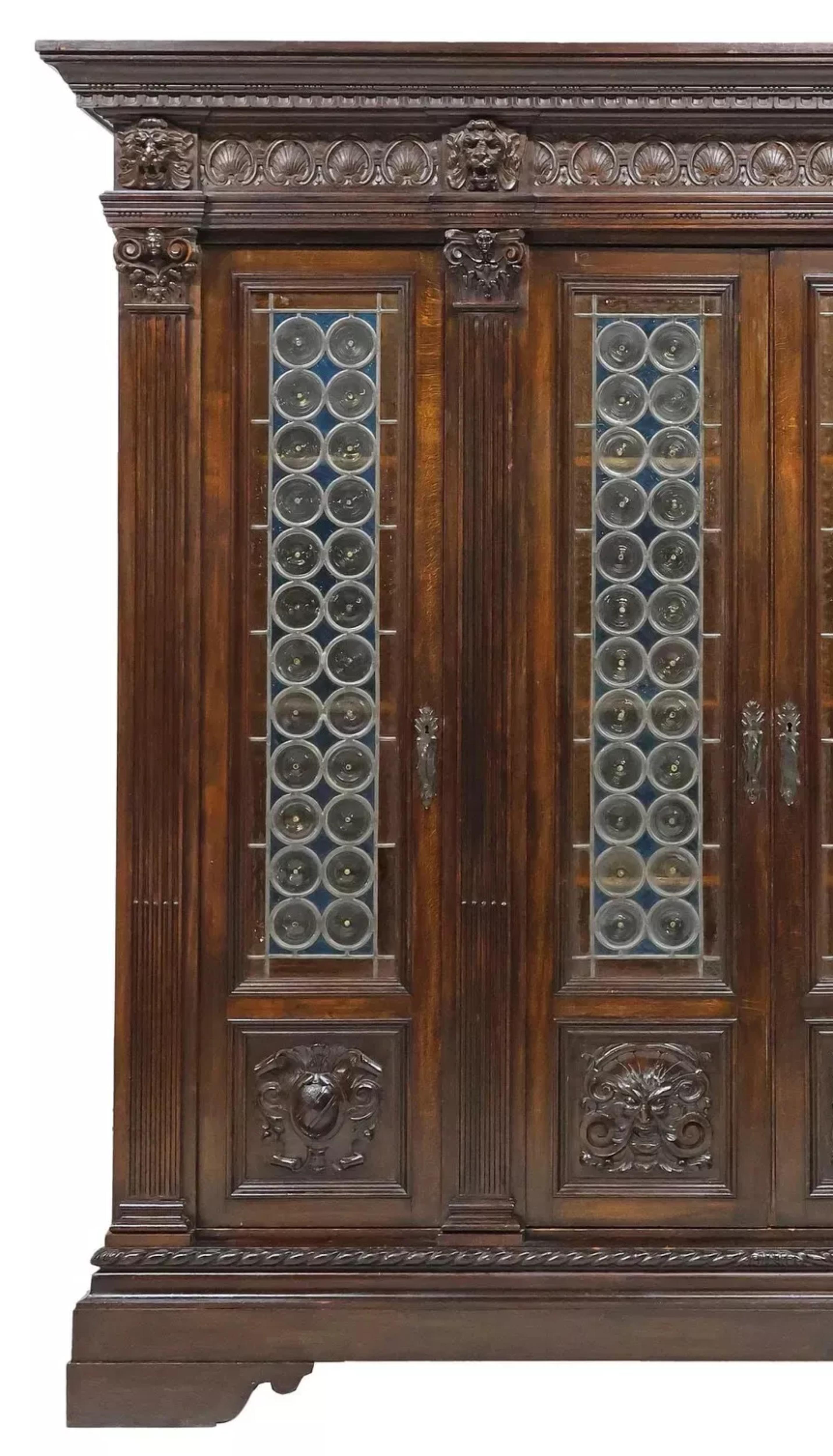 20th Century Early 1900's Antique Italian Renaissance Revival, Leaded Crown Glass, Bookcase!