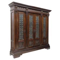 Early 1900's Antique Italian Renaissance Revival, Leaded Crown Glass, Bookcase!