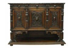 Early 1900's Antique  Italian Renaissance Revival Marble-Top Sideboard