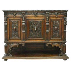 Early 1900's Antique  Italian Renaissance Revival Marble-Top Sideboard