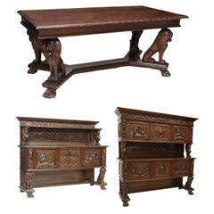 Early 1900s Antique Italian Renaissance Revival, Set of 3, Dining Room Set!!