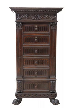 Early 1900s Antique, Italian Renaissance Style, Carved, Walnut, Bachelor's Chest
