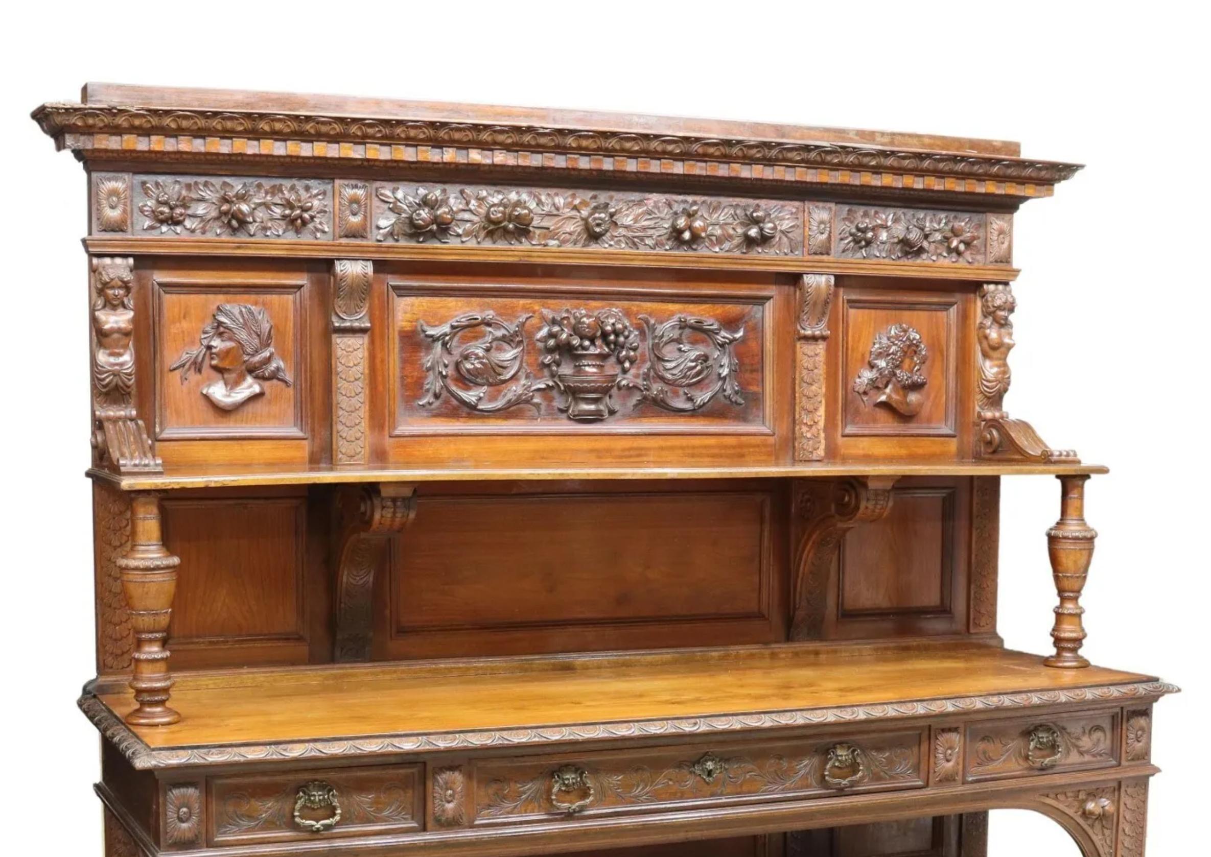 French Early 1900's Antique Large, Renaissance Revival, Well-Carved, Sideboard! For Sale
