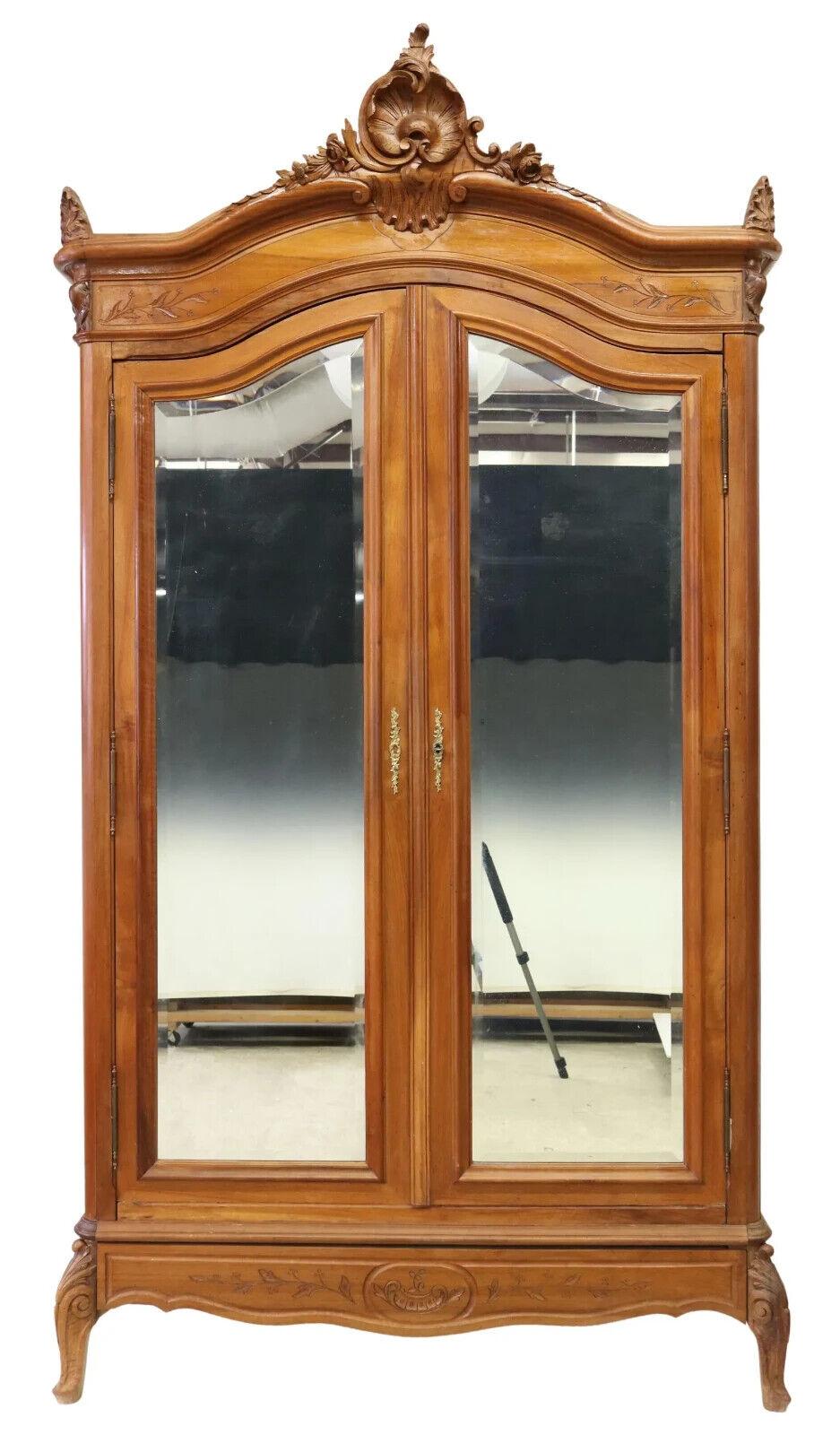 French Early 1900s Antique Louis XV Style Walnut Mirrored, Crest, Two-Door Armoire!!