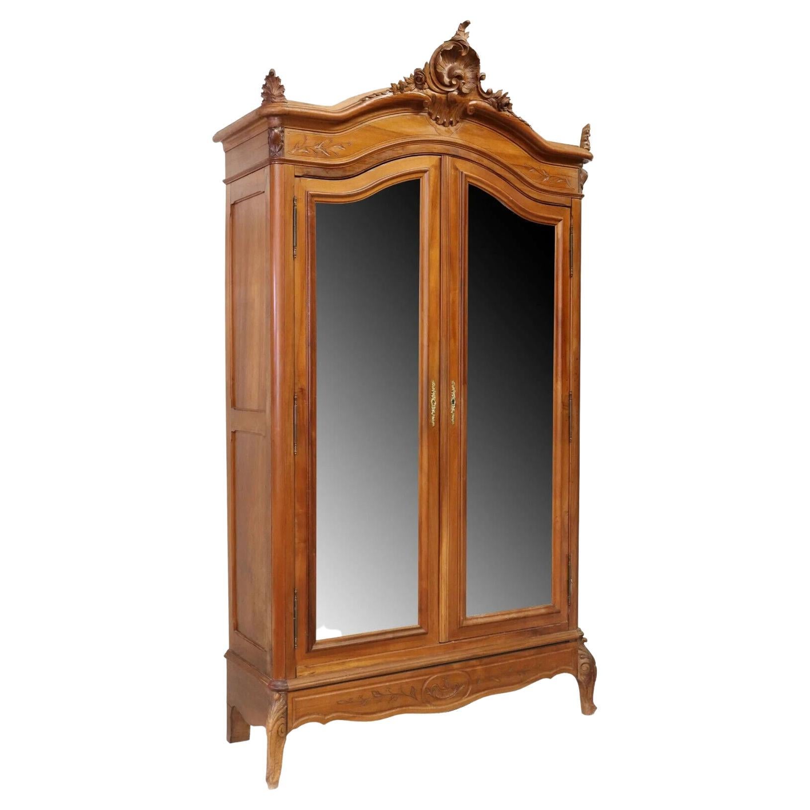 Early 1900s Antique Louis XV Style Walnut Mirrored, Crest, Two-Door Armoire!!