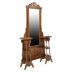 Antique Mirror, Italian Carved, Walnut , Crest, Hall Stand, Early 1900's !