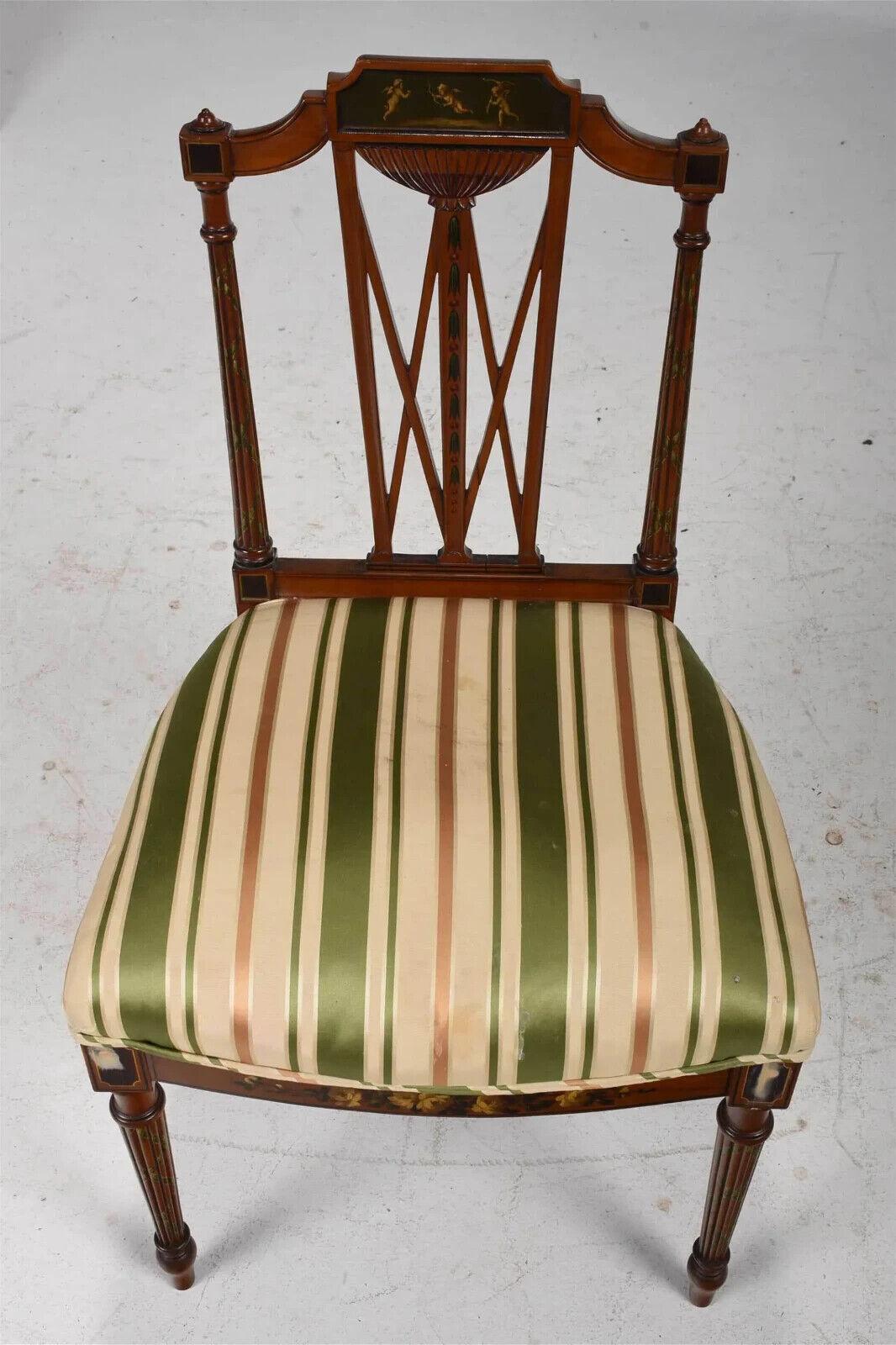 Early 1900s Antique Silk, Set of 6, Edwardian, Paint Decorated Dining Chairs!! For Sale 5
