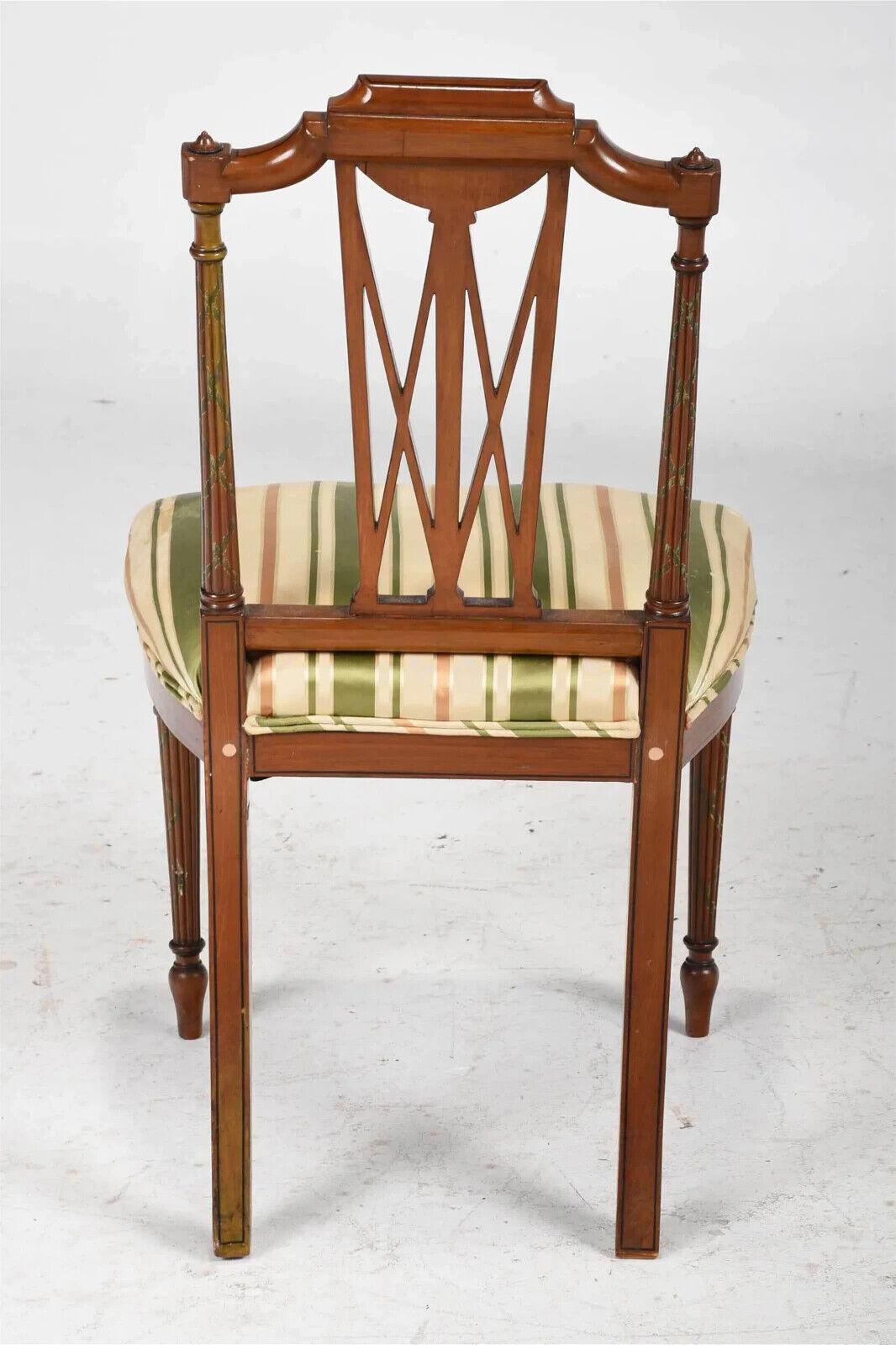 Early 1900s Antique Silk, Set of 6, Edwardian, Paint Decorated Dining Chairs!! For Sale 12