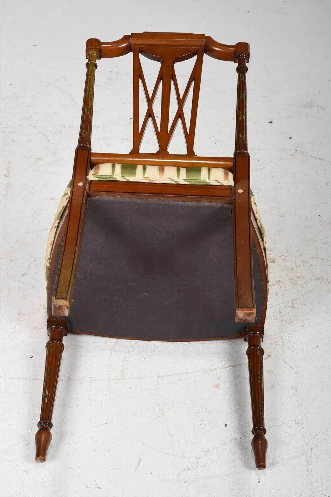 Early 1900s Antique Silk, Set of 6, Edwardian, Paint Decorated Dining Chairs!! For Sale 13