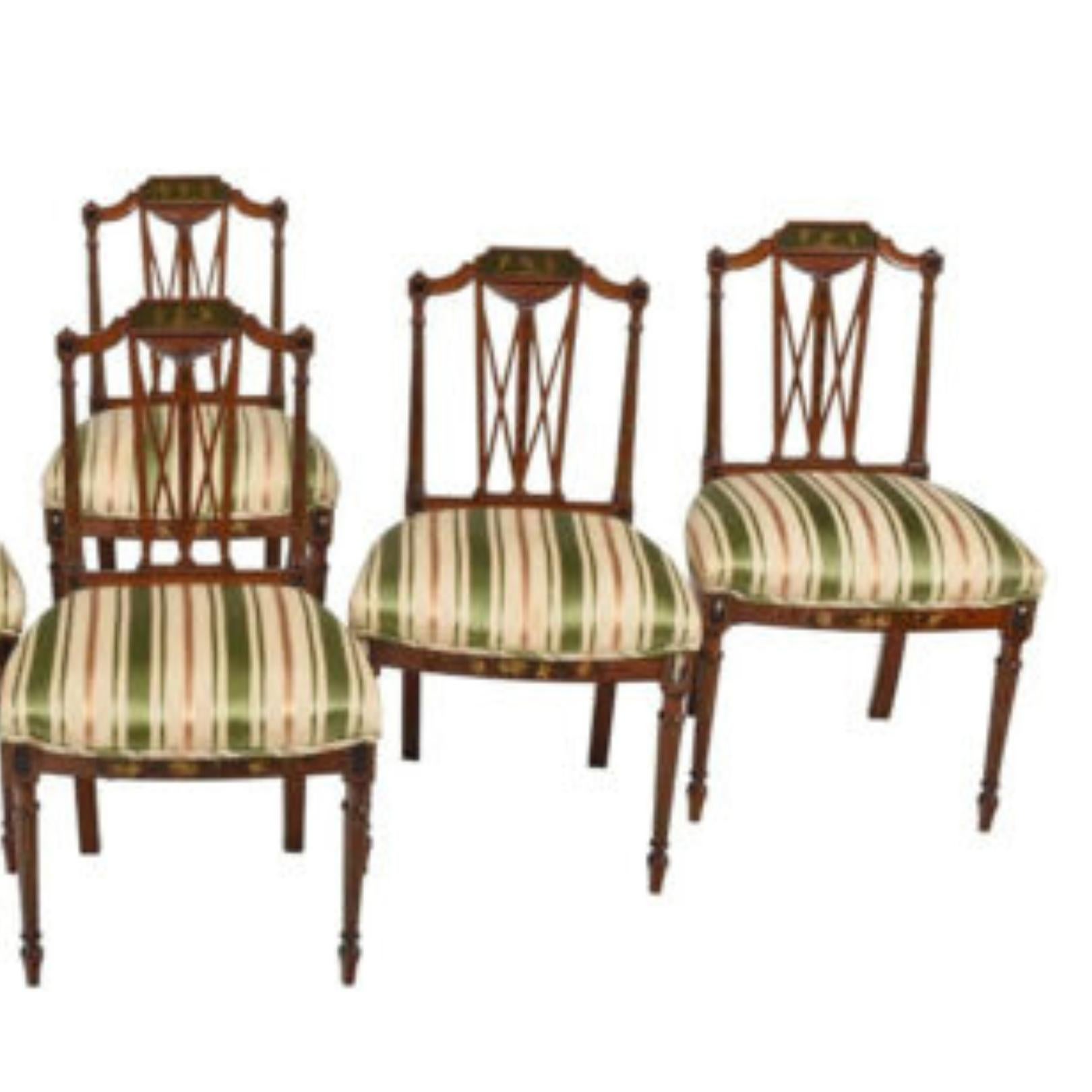 Handsome Set of Early 1900s Antique Silk, Set of 6, Edwardian, Paint Decorated Dining Chairs!!

Antique Chairs, Dining, Silk, Set of Six, Edwardian Paint Decorated, Early 1900s, 20th century!!

Circa 1900, each light wood frame with a painted
