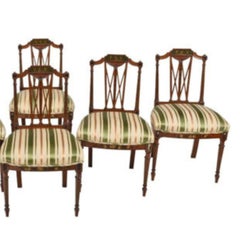 Early 1900s Antique Silk, Set of 6, Edwardian, Paint Decorated Dining Chairs!!