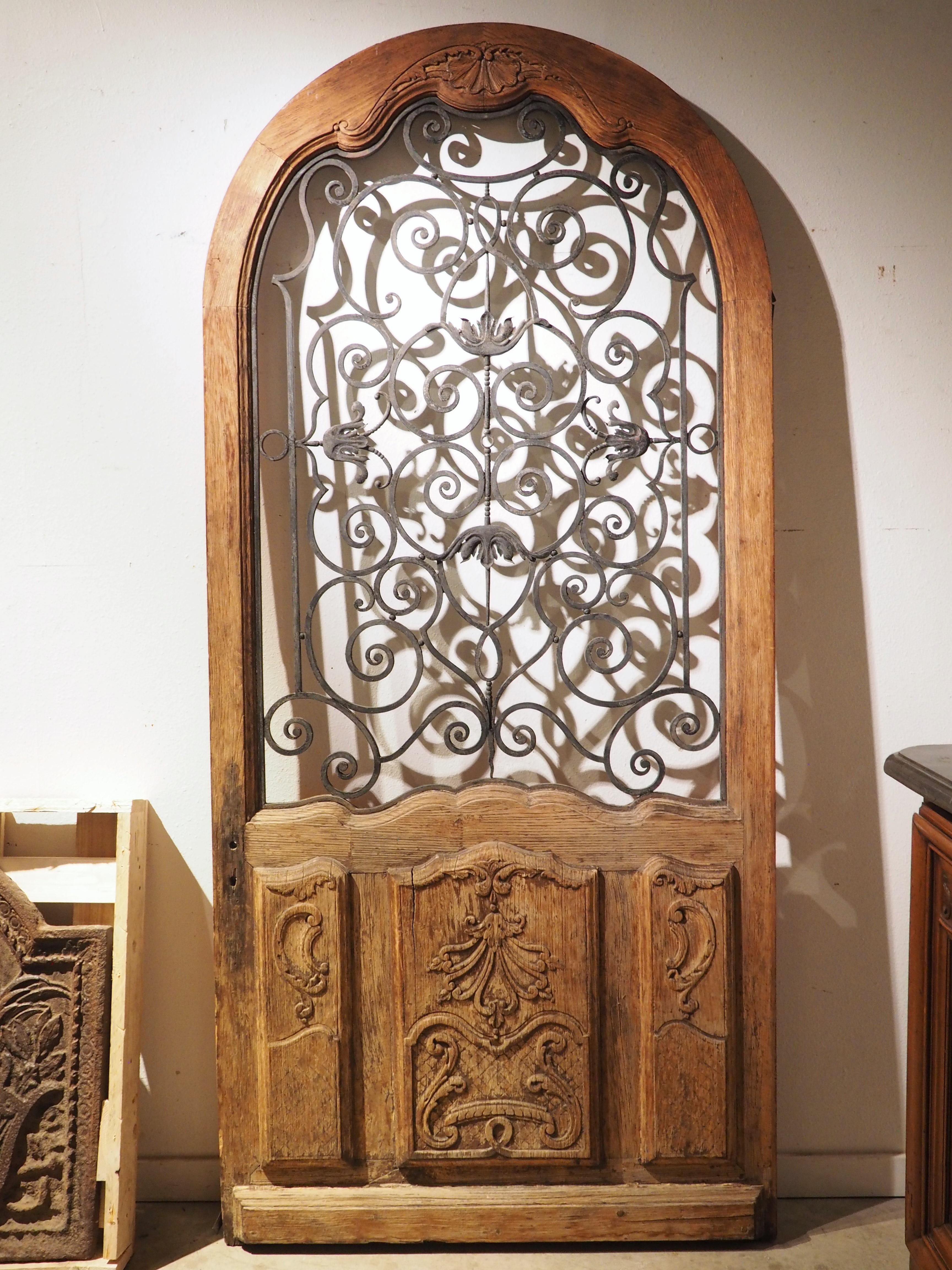 Early 1900s Arched Oak and Iron Entry Door from France 6